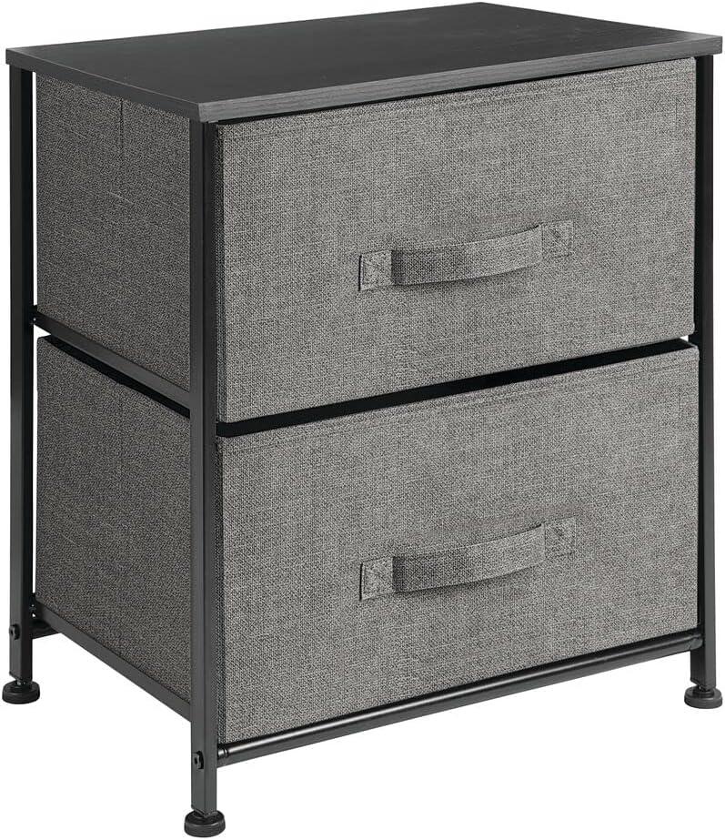 Wood Top Metal Frame 2 Drawer Night Stand
