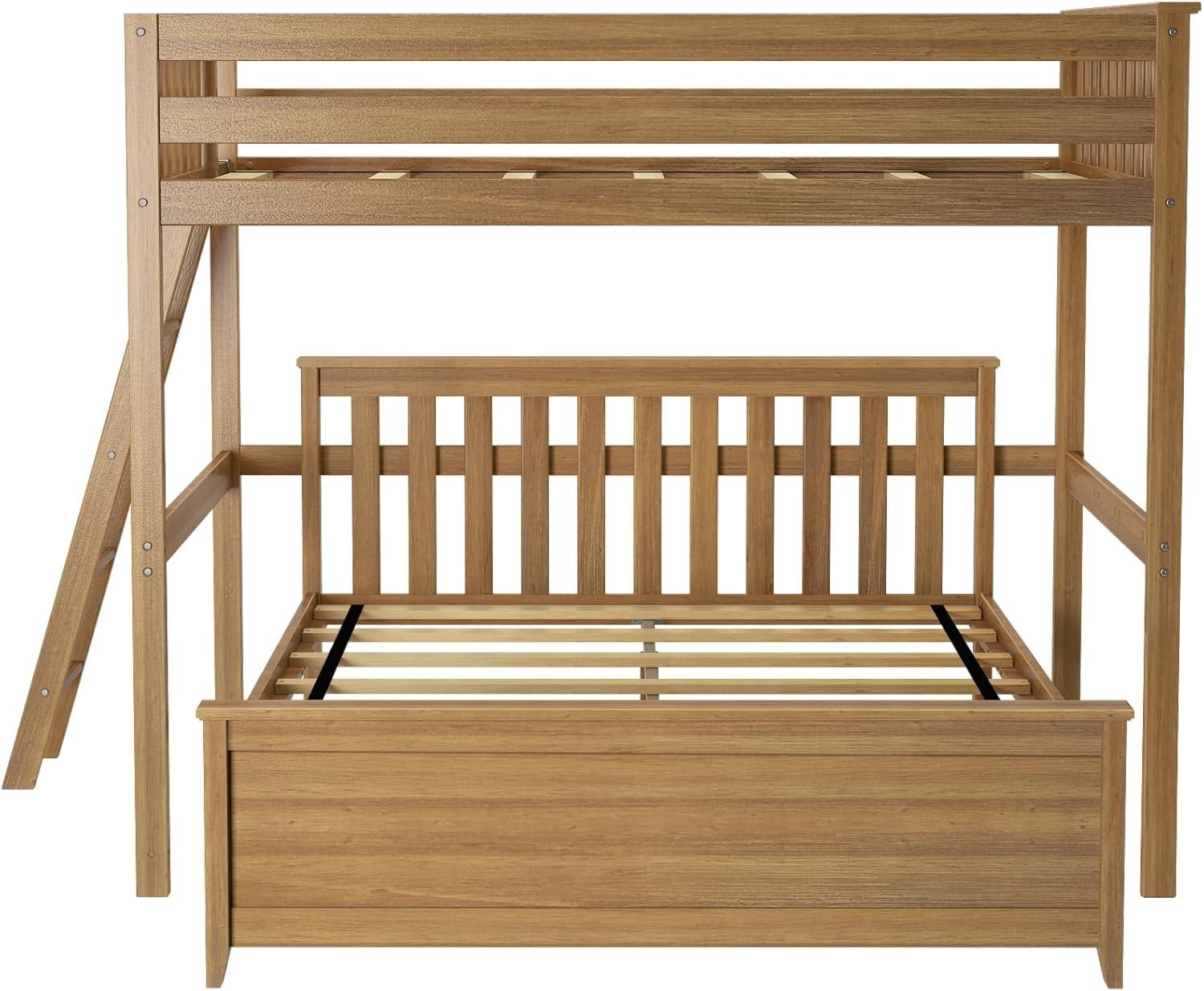 Max & Lily Bunk Bed, L Shaped Full-Over-Queen Bed Frame for Kids with Ladder on End, Solid Wood Bunk Bed for Kids, No Box Spring Needed, Pecan