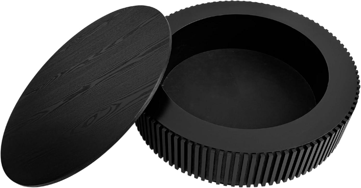 Round Coffee Table with Storage, Modern Wooden Coffee Table with Solid Wood Veneered, 31.5" Small Circle Center Table,Tea Table for Living Room,Home Small Space,Black