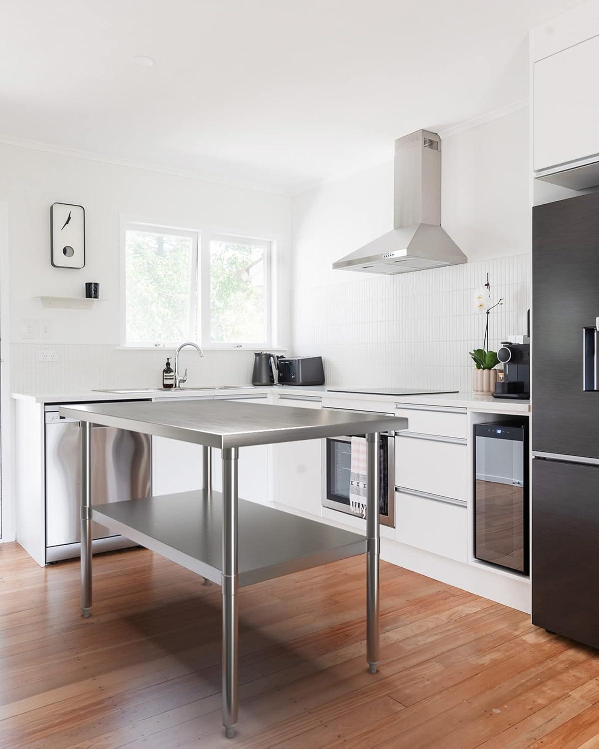 Stainless Steel Table for Food Prep & Work 30 x 48 inches Utility Table with Adjustable Undershelf, Commercial Workstation in Kitchen, Garage, Outdoor BBQ