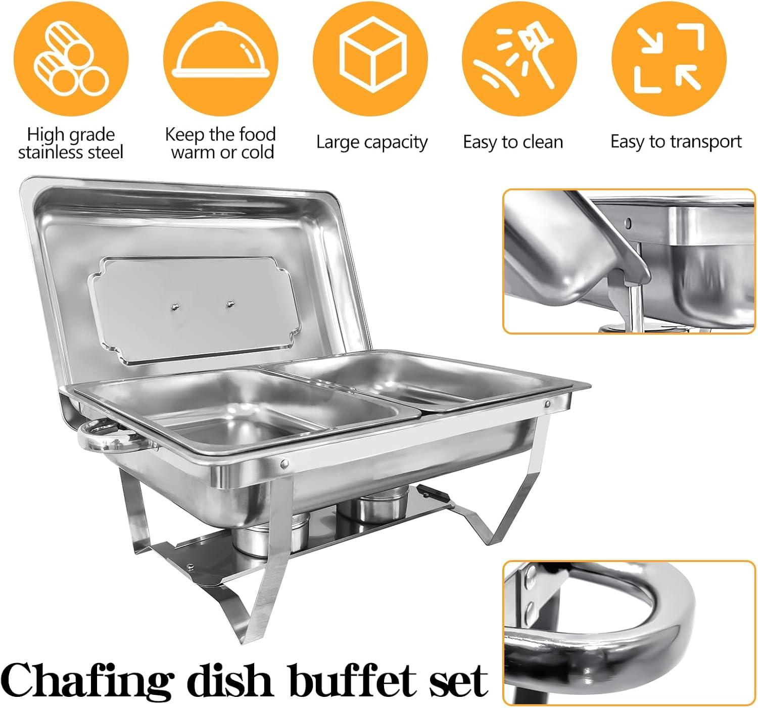 The Party Aisle™ Chafing Dishes For Buffet 4 Pack, 8 Qt Stainless Steel Chafers And Buffet Warmers Sets With Lid, Rectangle Serving Food Warmer Catering Supplies Buffet Display For Parties