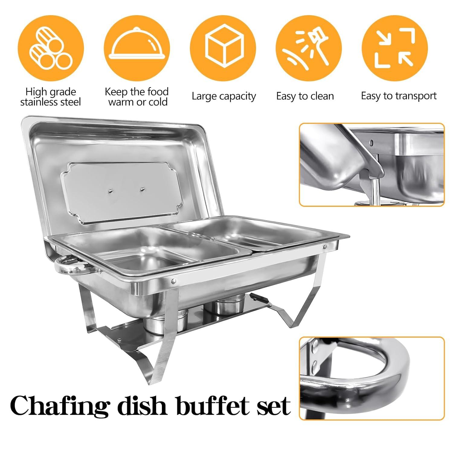 The Party Aisle™ Chafing Dishes For Buffet 4 Pack, 8 Qt Stainless Steel Chafers And Buffet Warmers Sets With Lid, Rectangle Serving Food Warmer Catering Supplies Buffet Display For Parties
