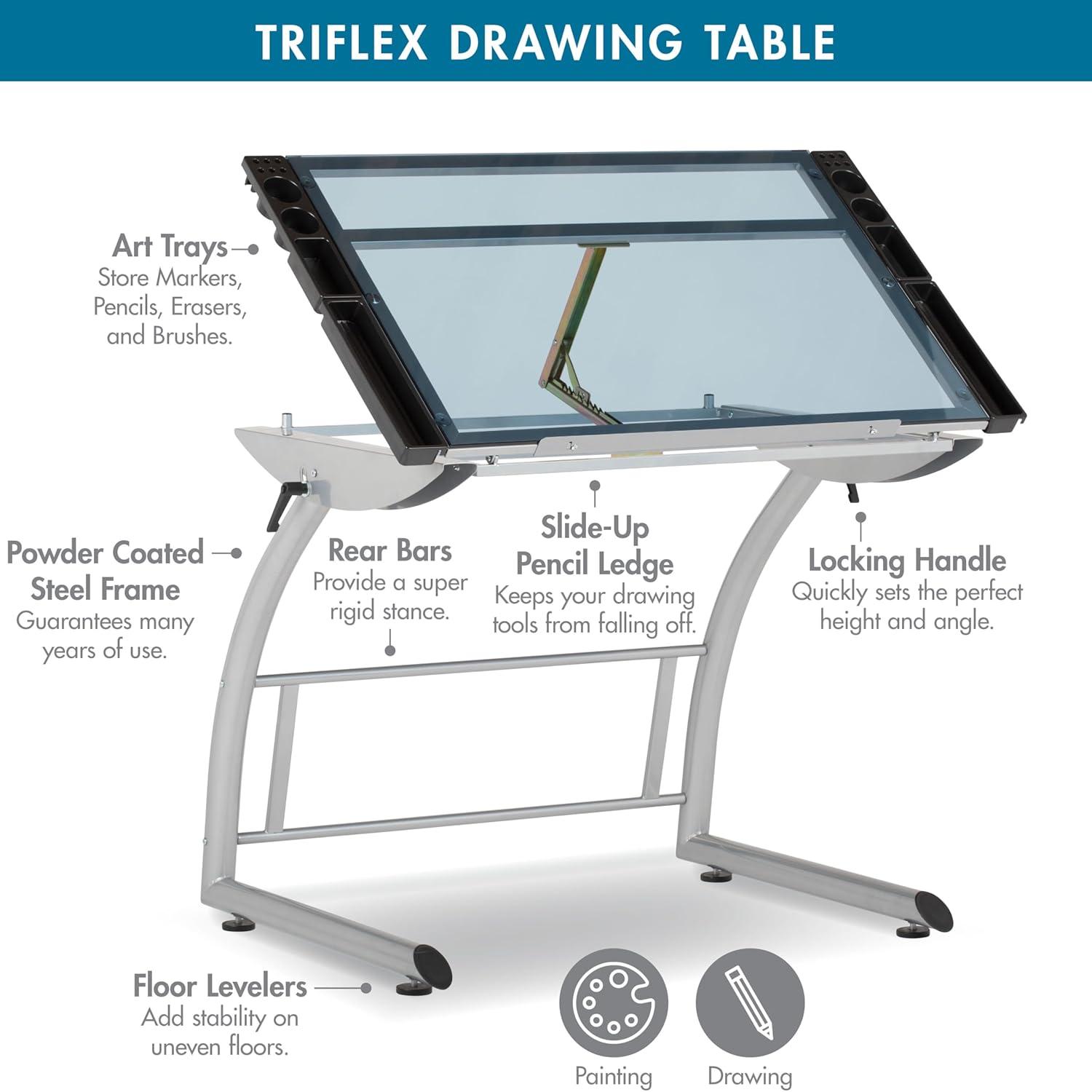 Inbox Zero Cournoyer Glass Top Metal Base Drafting Table