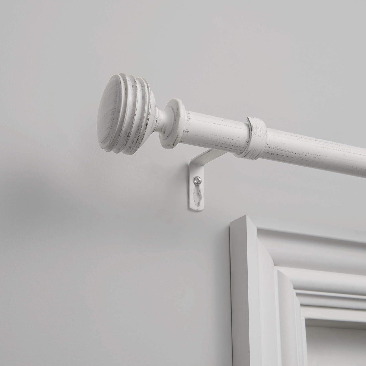 Exclusive Home 36"-72" Duke Curtain Rod - Distressed White: Iron, Single Rod, 25 lb Capacity, Rounded Cap Finial