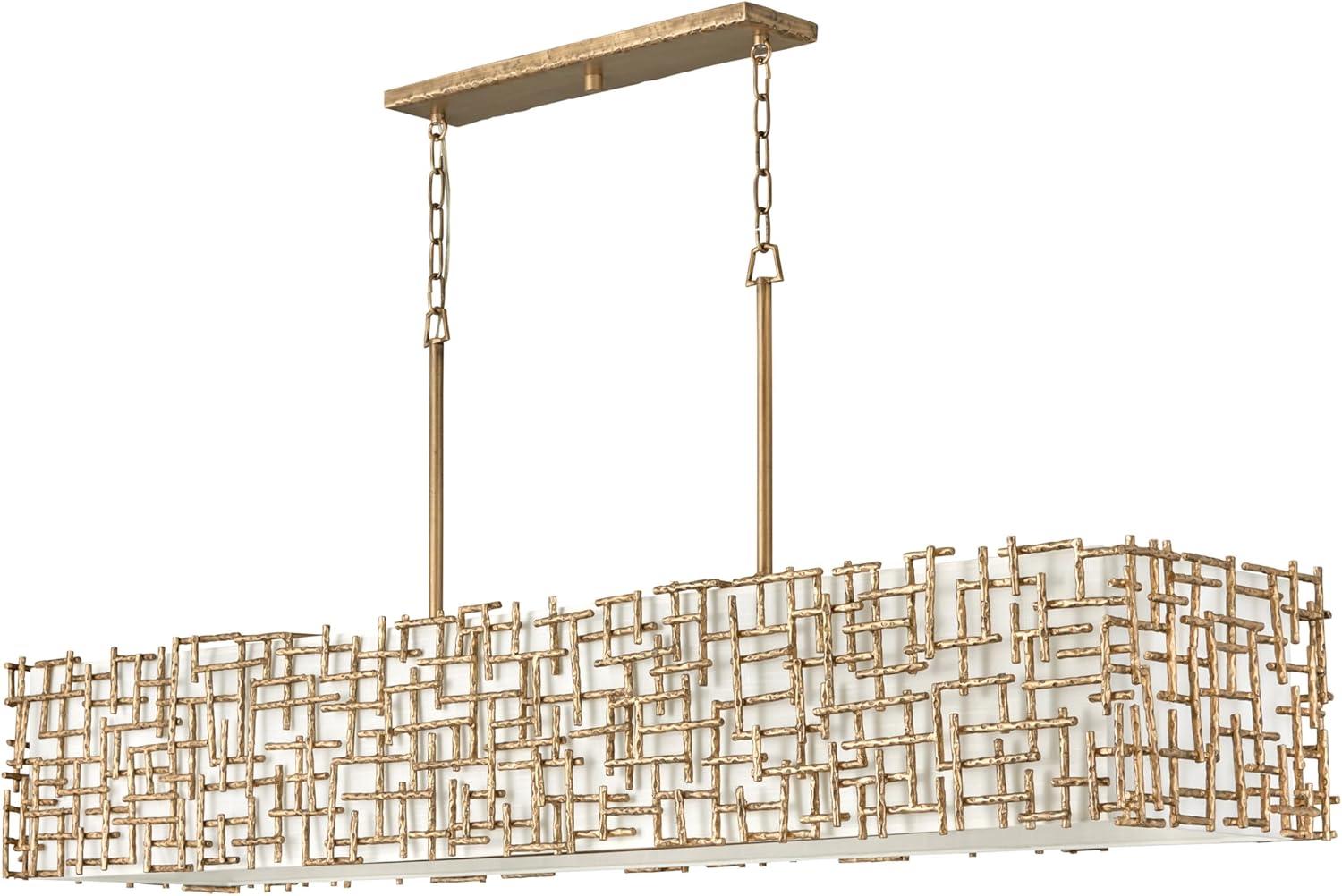 Farrah 10-Light White Linen Linen Chandelier w/ Hammered Crosshatch Bars