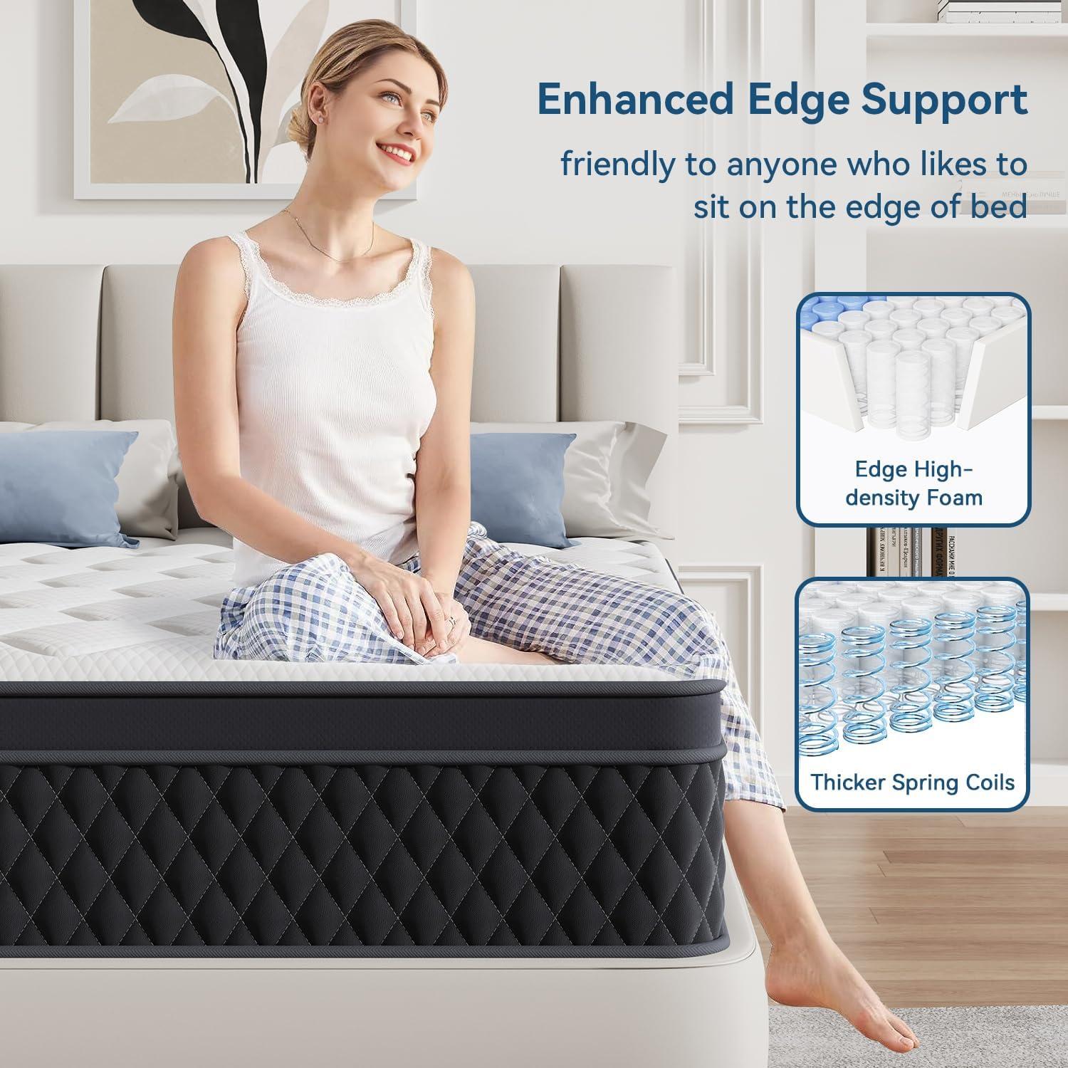 ELEMUSE 10 Inch Twin Mattress in a Box, Memory Foam Hybrid with Pocketed Springs and Pressure Relief
