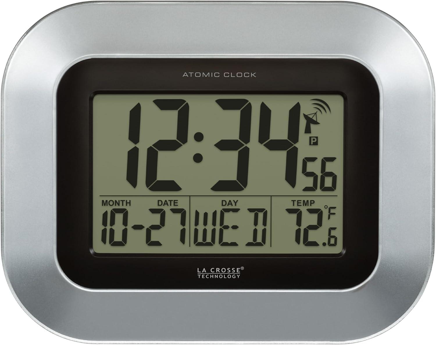 WT-8005U-S Atomic Digital Wall Clock with Indoor Temperature and Date