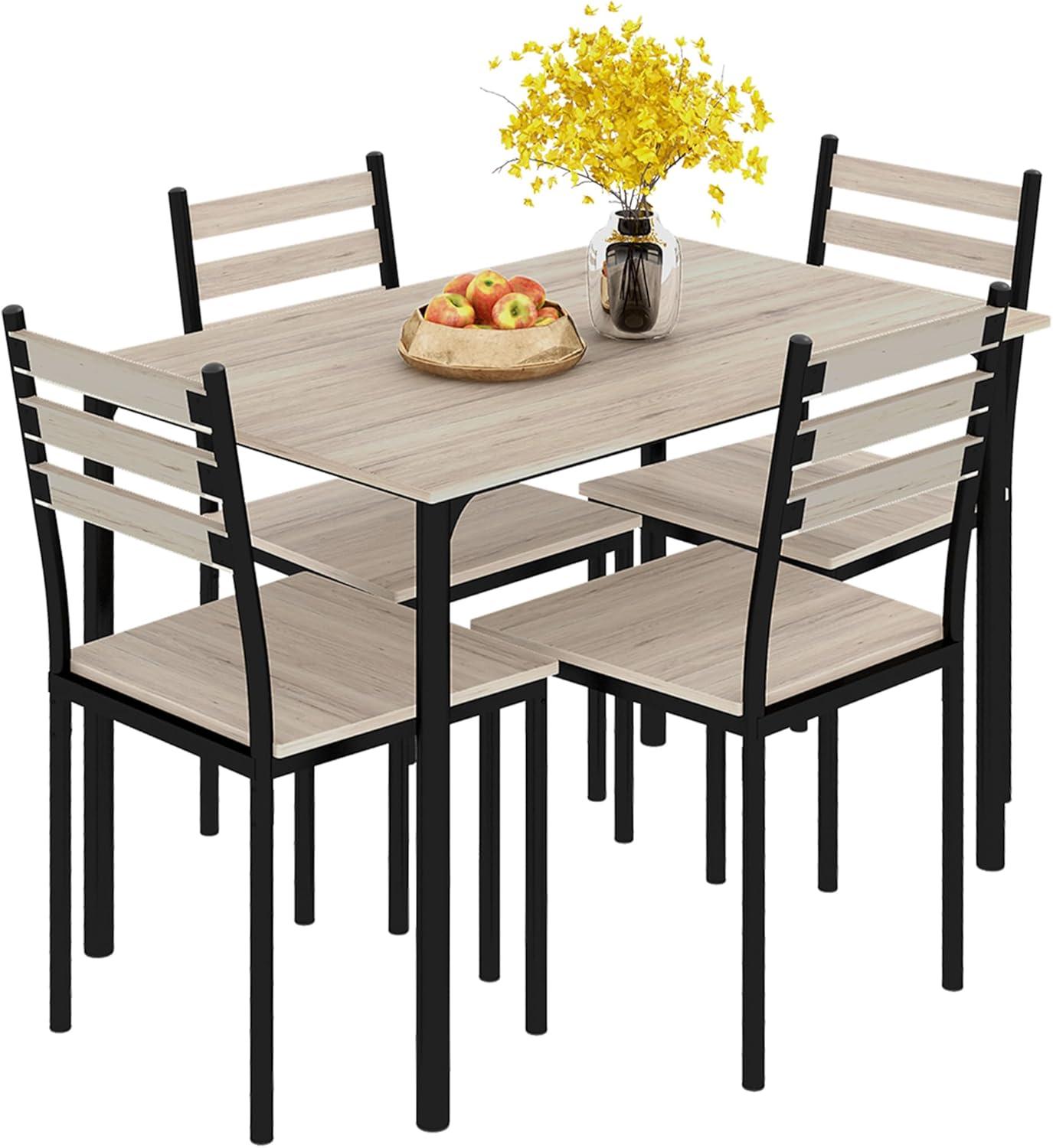 HOMCOM Modern 5-Piece Wooden Counter Dining Kitchen Table Set, 1 Table 4 Chairs Metal Legs, Suitable For Outdoors, gray