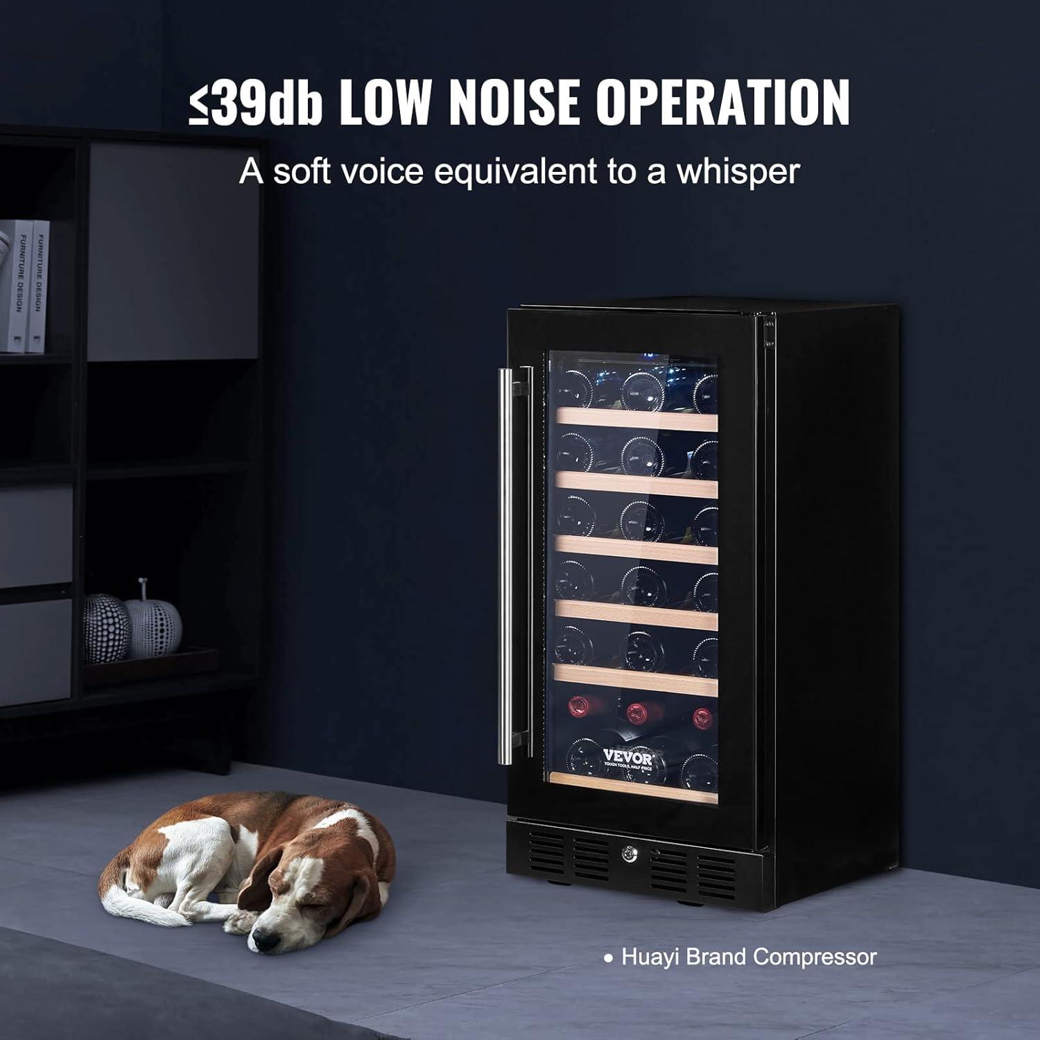 VEVOR Wine Cooler, 30 Bottles Capacity Under Counter Built-in or Freestanding Wine Refrigerator, Beverage Cooler with Blue LED Light, Single Door, Child Lock for Drink Beer Soda Wine Water, ETL Listed