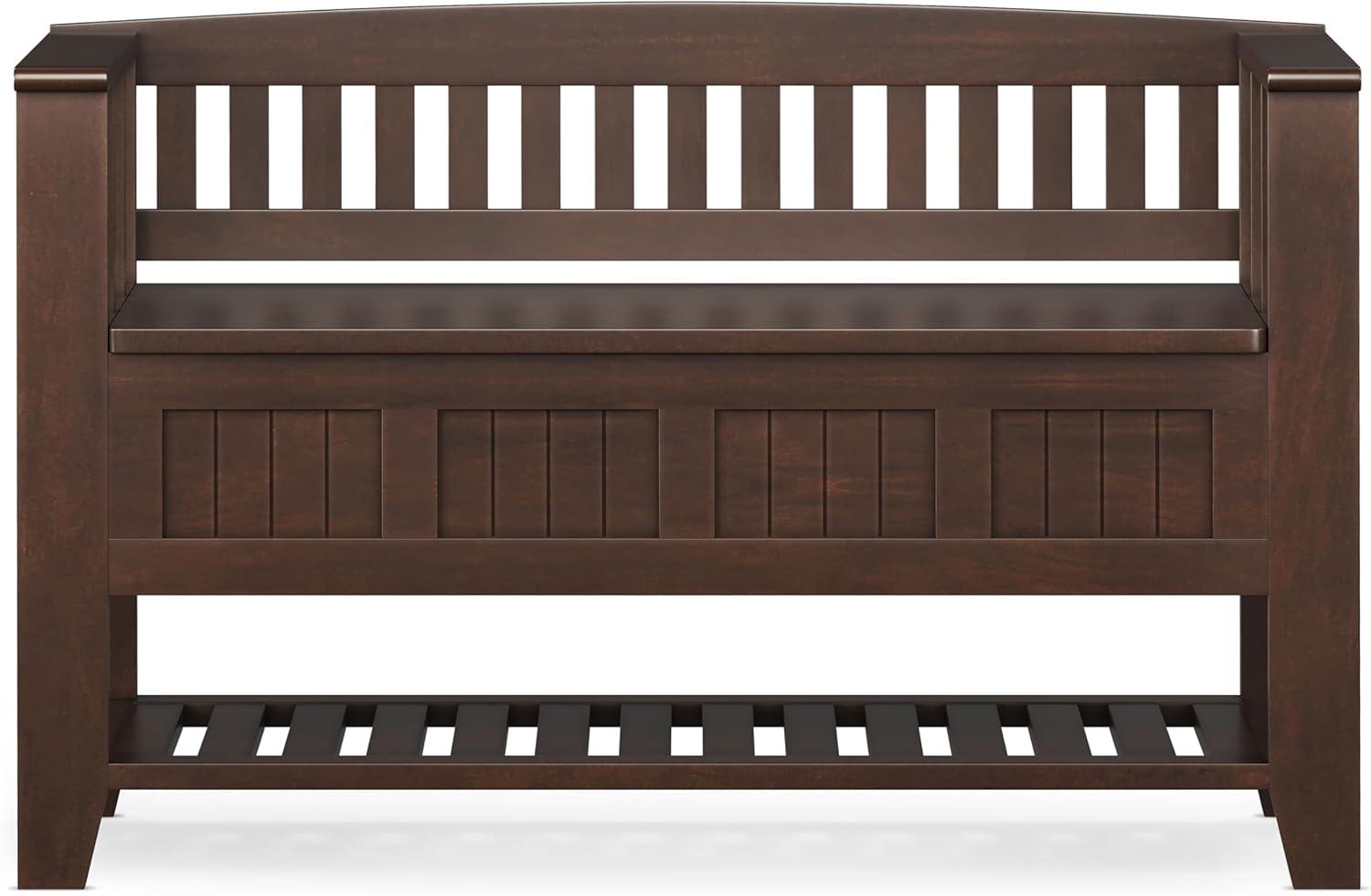 Brunette Brown Wooden Entryway Storage Bench with Shelf