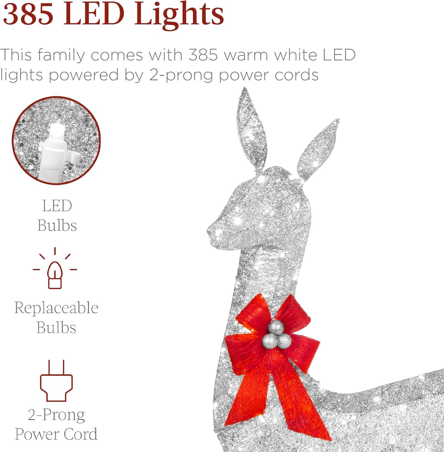 Best Choice Products 6.5ft 3-Piece Lighted Christmas Deer Set Outdoor Yard Decoration w/ 385 LED Lights, Stakes - Silver