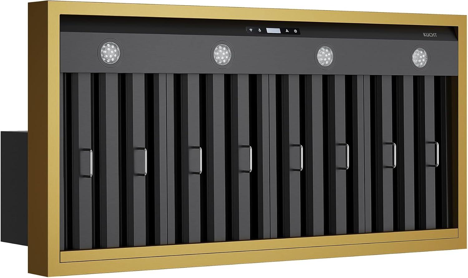 48 in. 800 CFM Wall Mounted Range Hood with Gold Accents