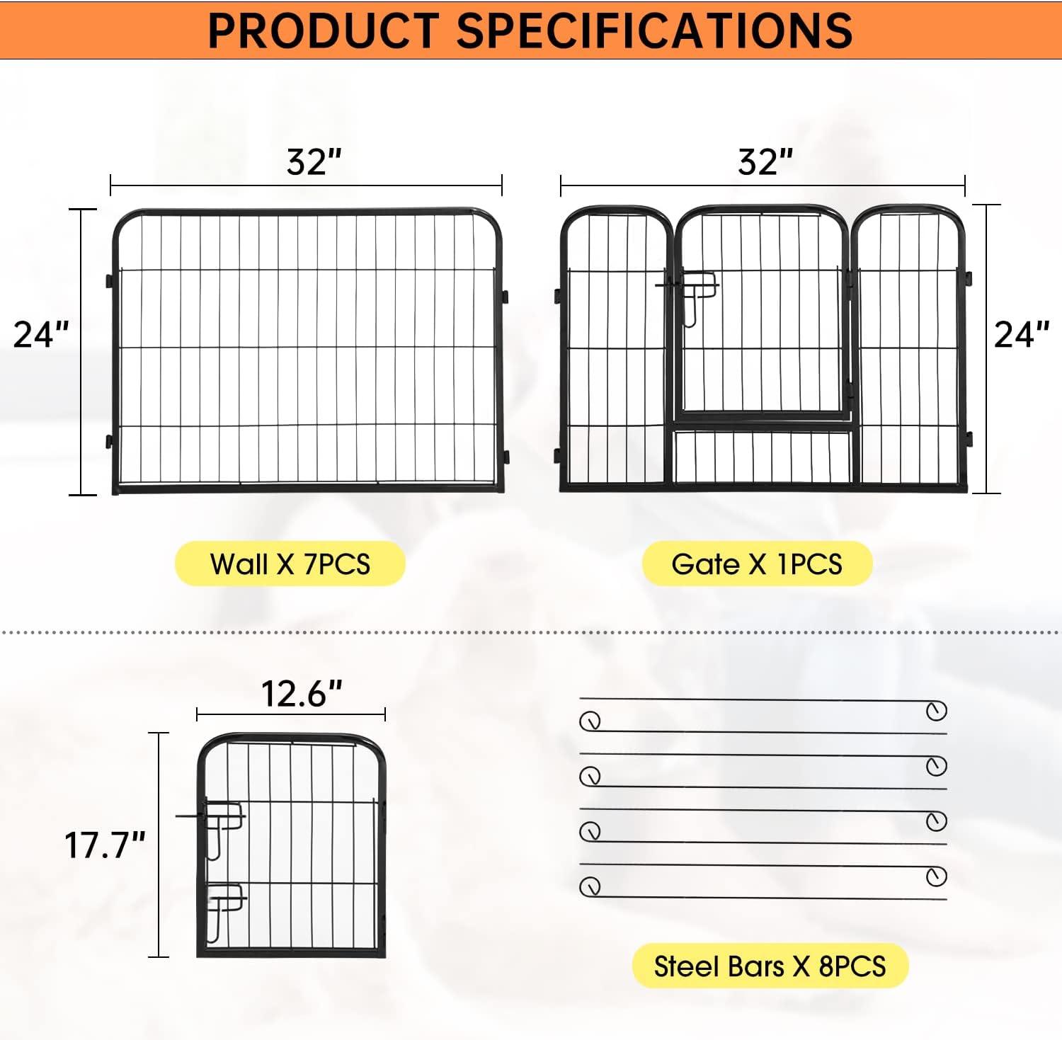 32-Inch Black Metal Portable Pet Playpen with Door