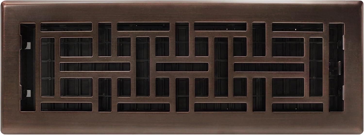 Decor Grates 4" x 14" Oriental Design Steel Plated Rubbed Bronze Floor Register