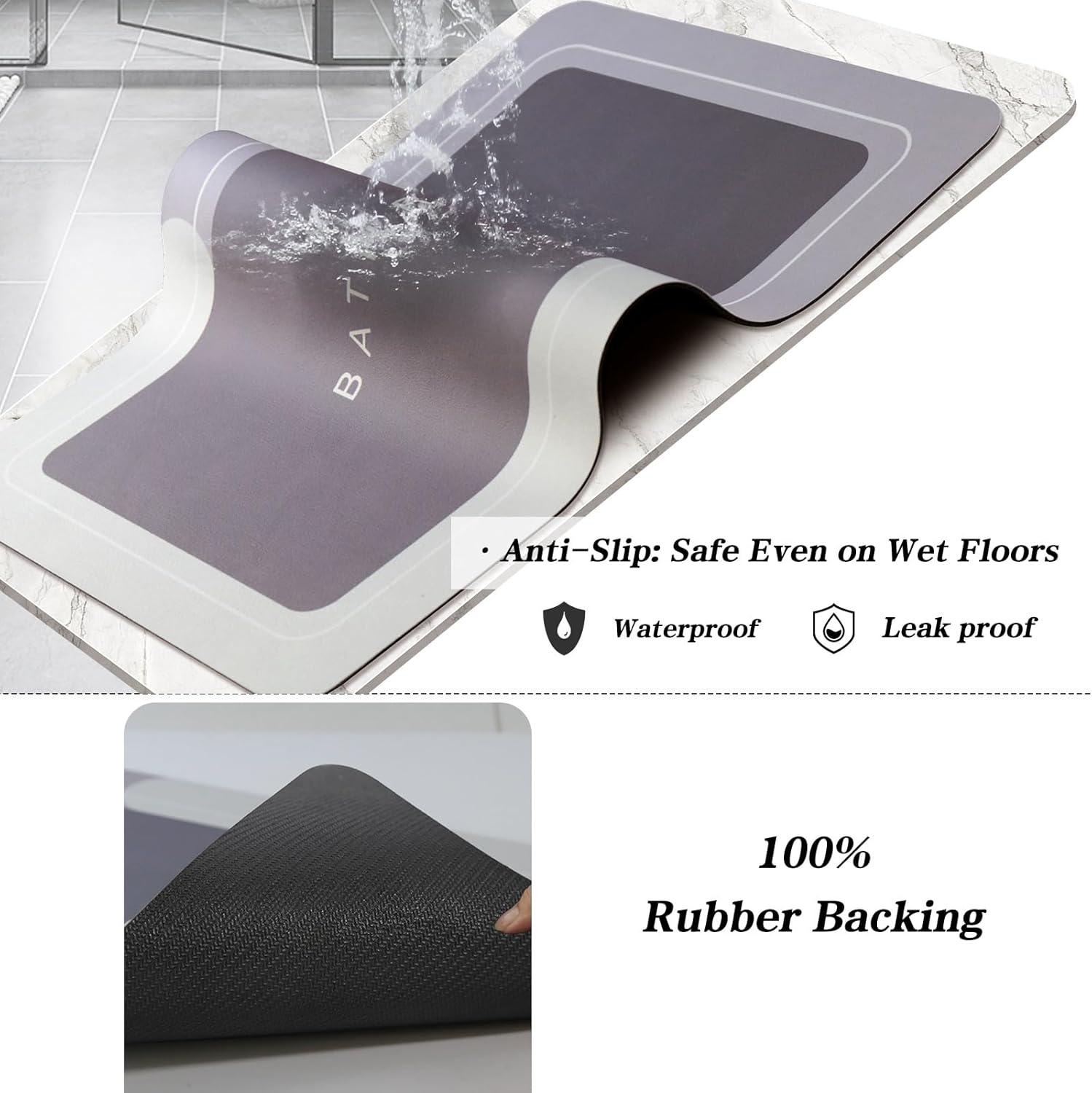 Bath Mat Rugs Non Slip Quick Dry Bathroom Mats Super Absorbent Rubber Bath Mats Fit Under Door, Bathroom Rugs Shower Mat for Bathroom, Bathtub, Shower and Sink (17"x27",Grey)