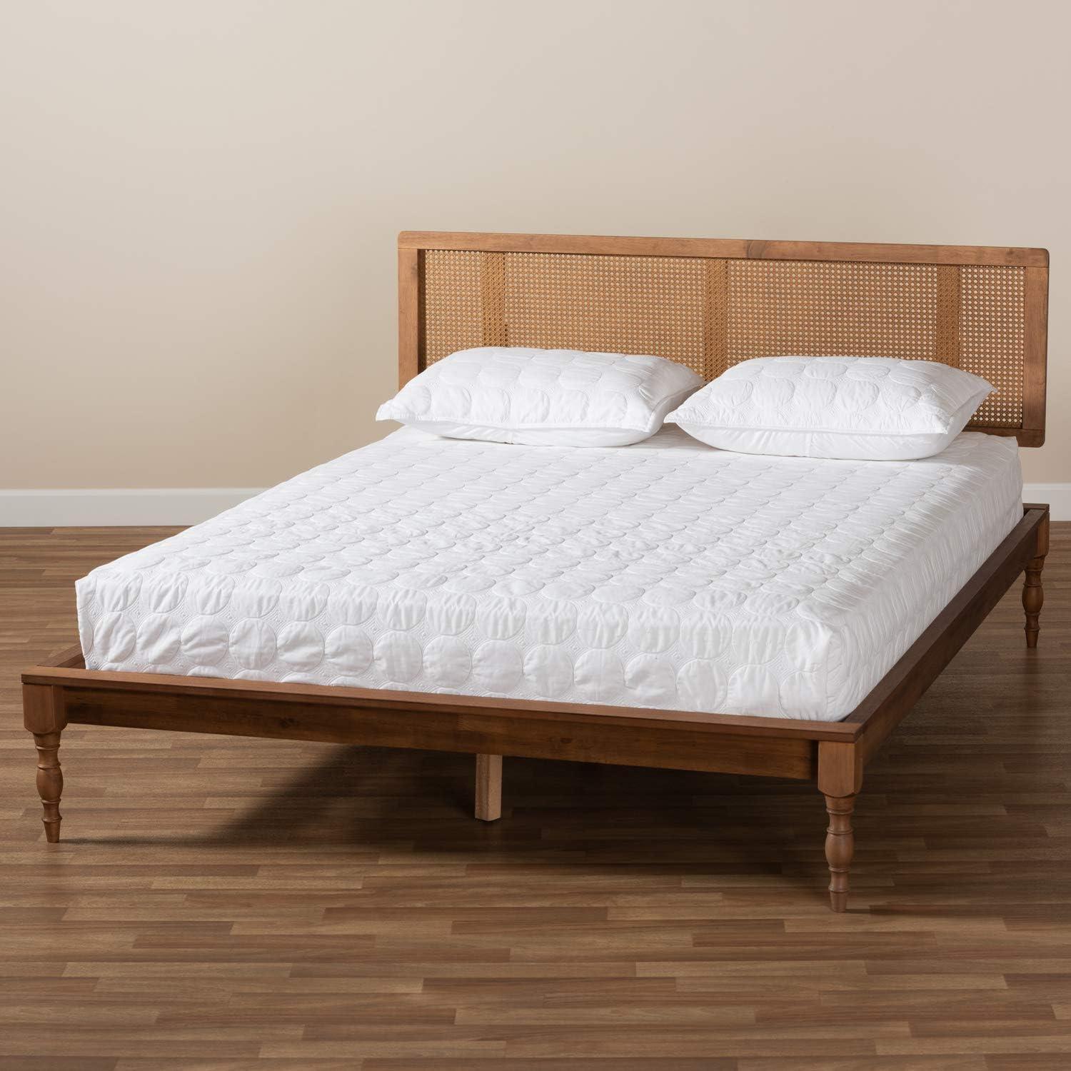 Queen Romy Wood Platform Bed Ash Walnut - Baxton Studio: Vintage Parisian Style, No Box Spring Required