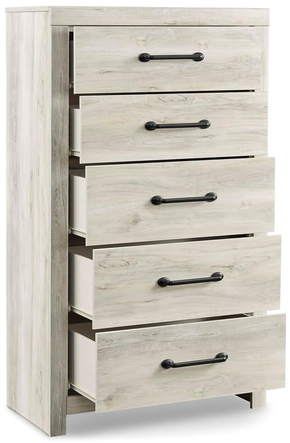 White and Light Brown 5-Drawer Transitional Chest