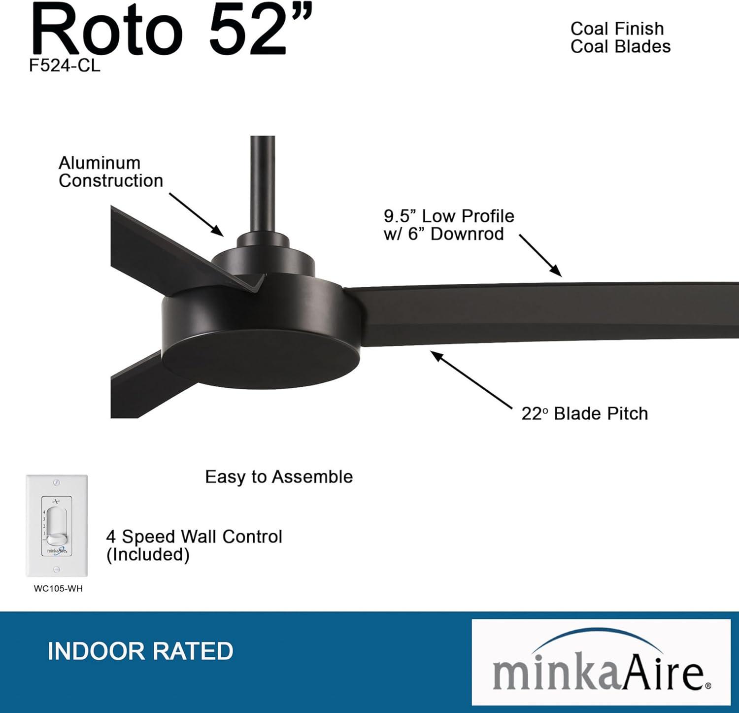 52" Roto 3 - Blade Propeller Ceiling Fan with Wall Control