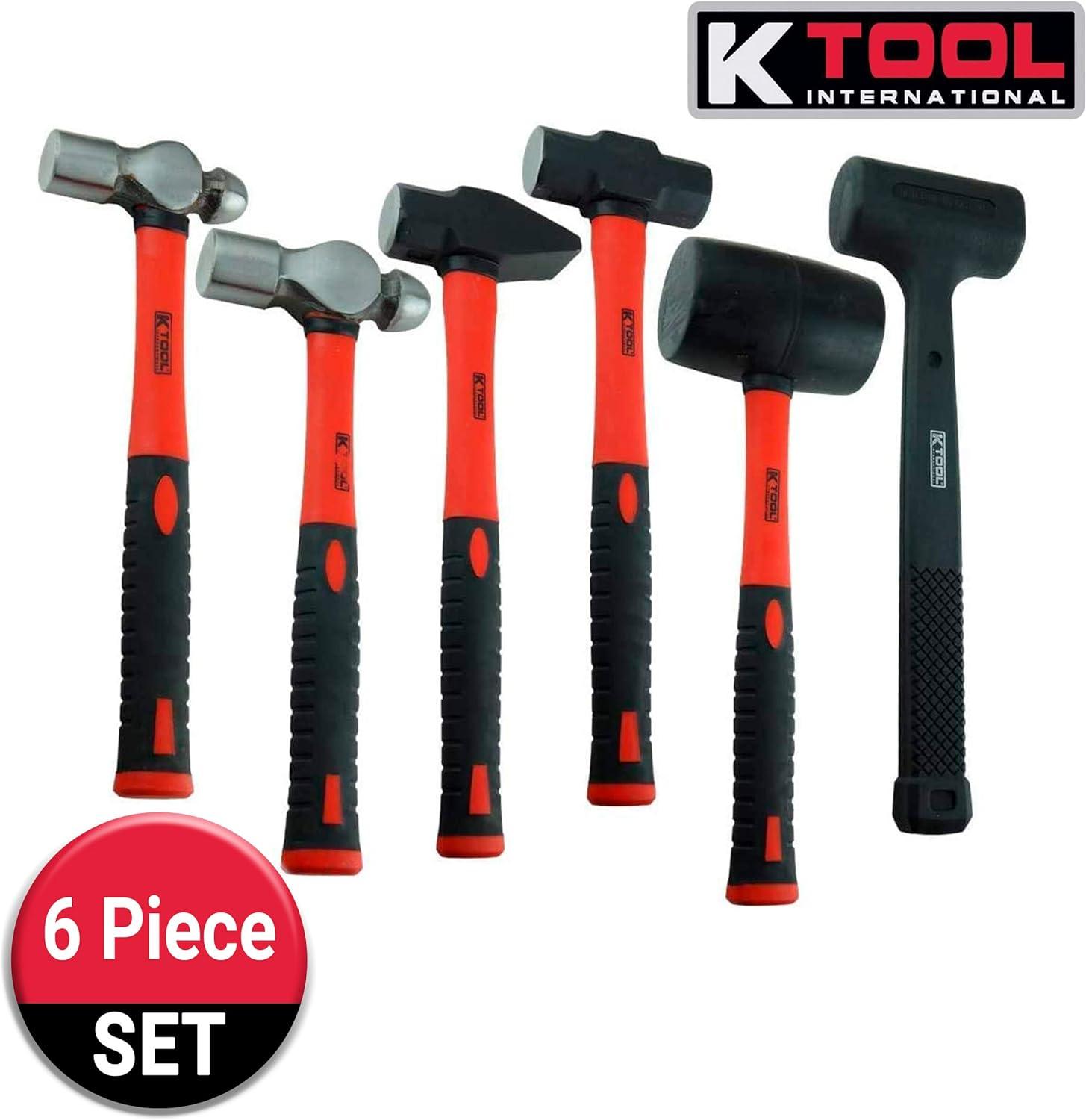 6 Piece Carbon-Steel Forged Hammer Set with Fiberglass Handles