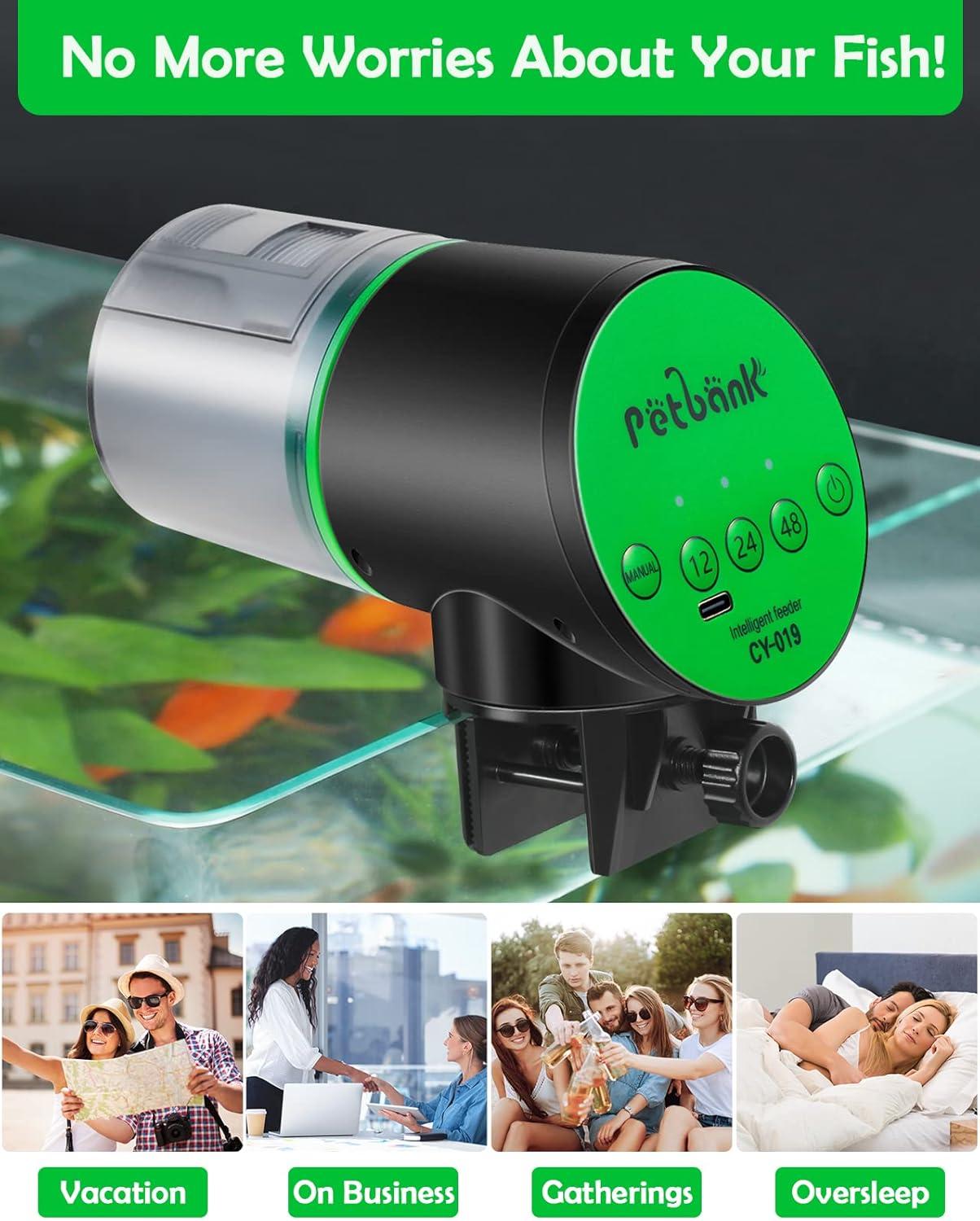 Petbank Automatic Fish Feeder for Aquarium, Auto Fish Food Dispenser with Timer, USB Charging, Green