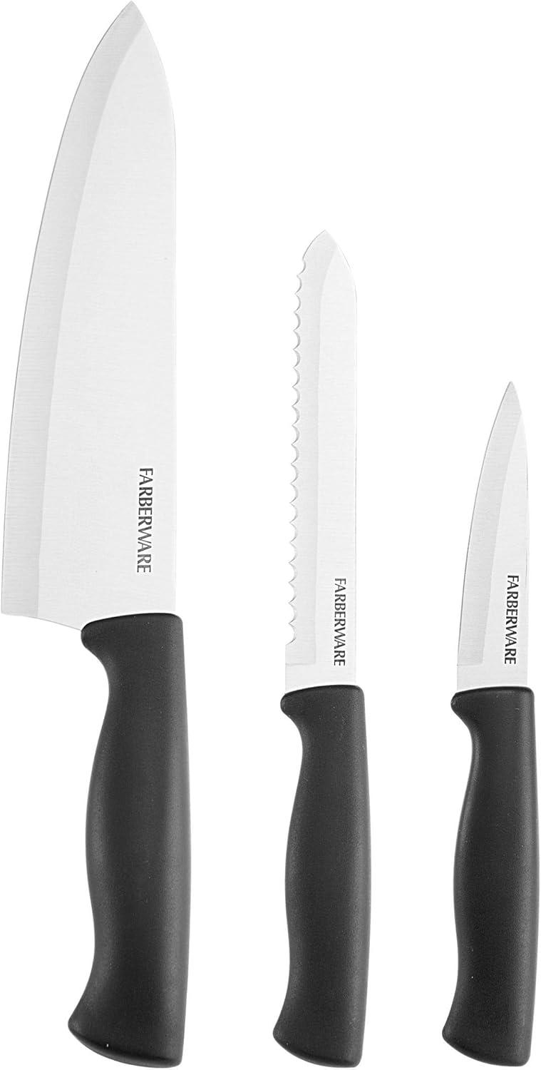 Farberware 3-Piece Black Poly Handle Stainless Steel Chef Knife Set