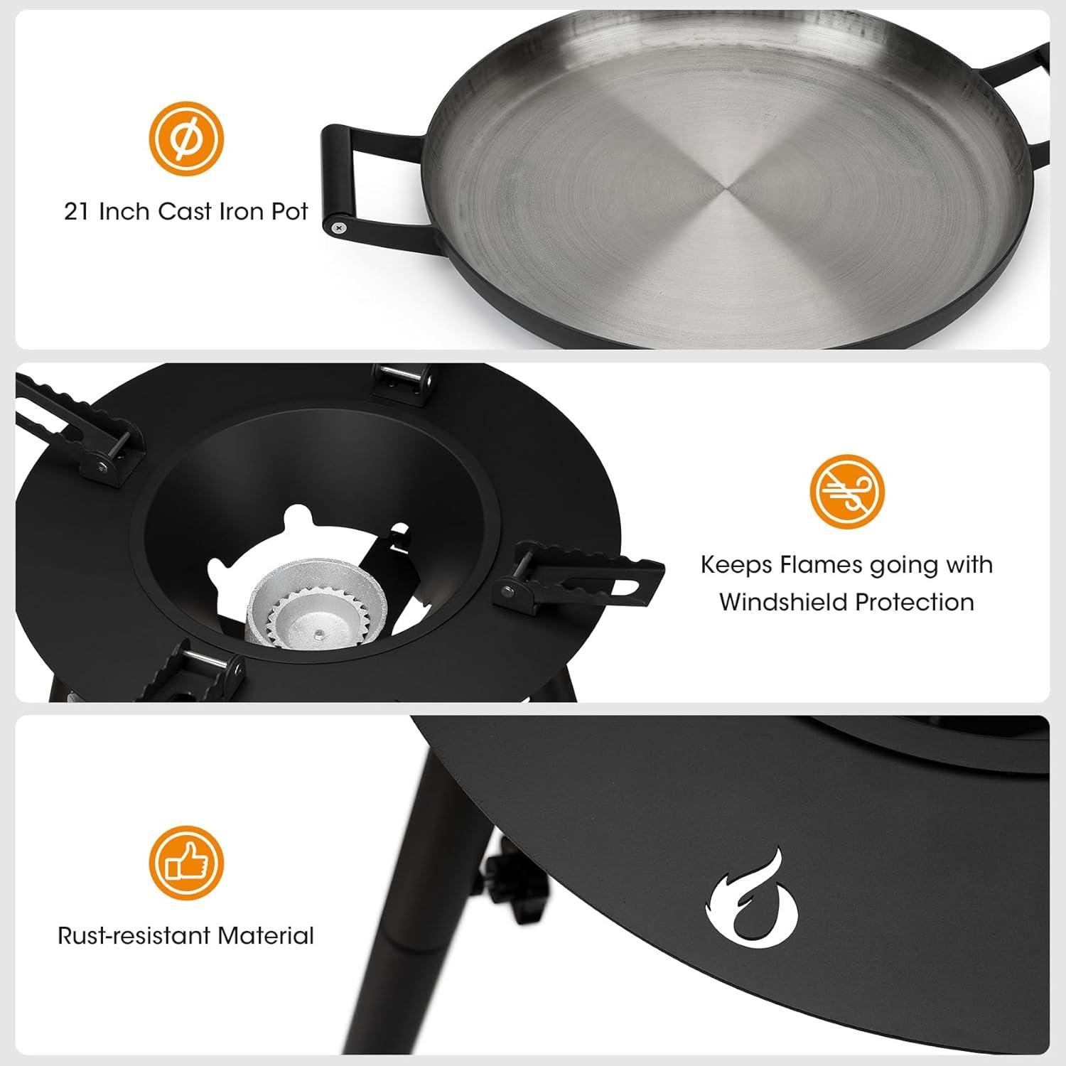 Black Portable Propane Single Burner Grill with 21 Inch Wok