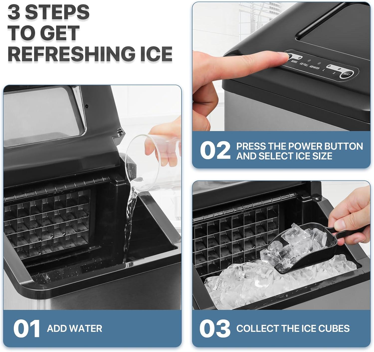 mollie Countertop Ice Maker Machine with Auto-Cleaning, 26lbs in 24Hrs, 32 Ice Cubes Ready in 20 Mins, Portable Ice Maker with Basket and Scoop for Home Kitchen Camping, Black