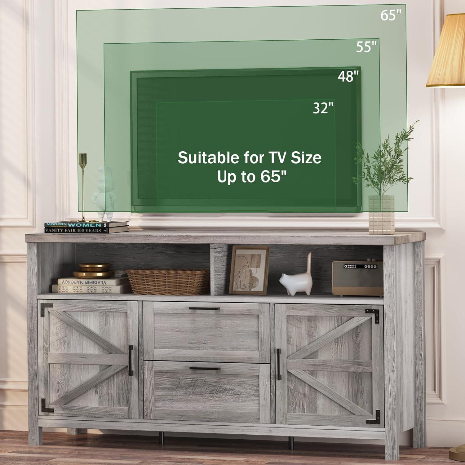 Gray Rustic Farmhouse Barn Door TV Stand with Storage