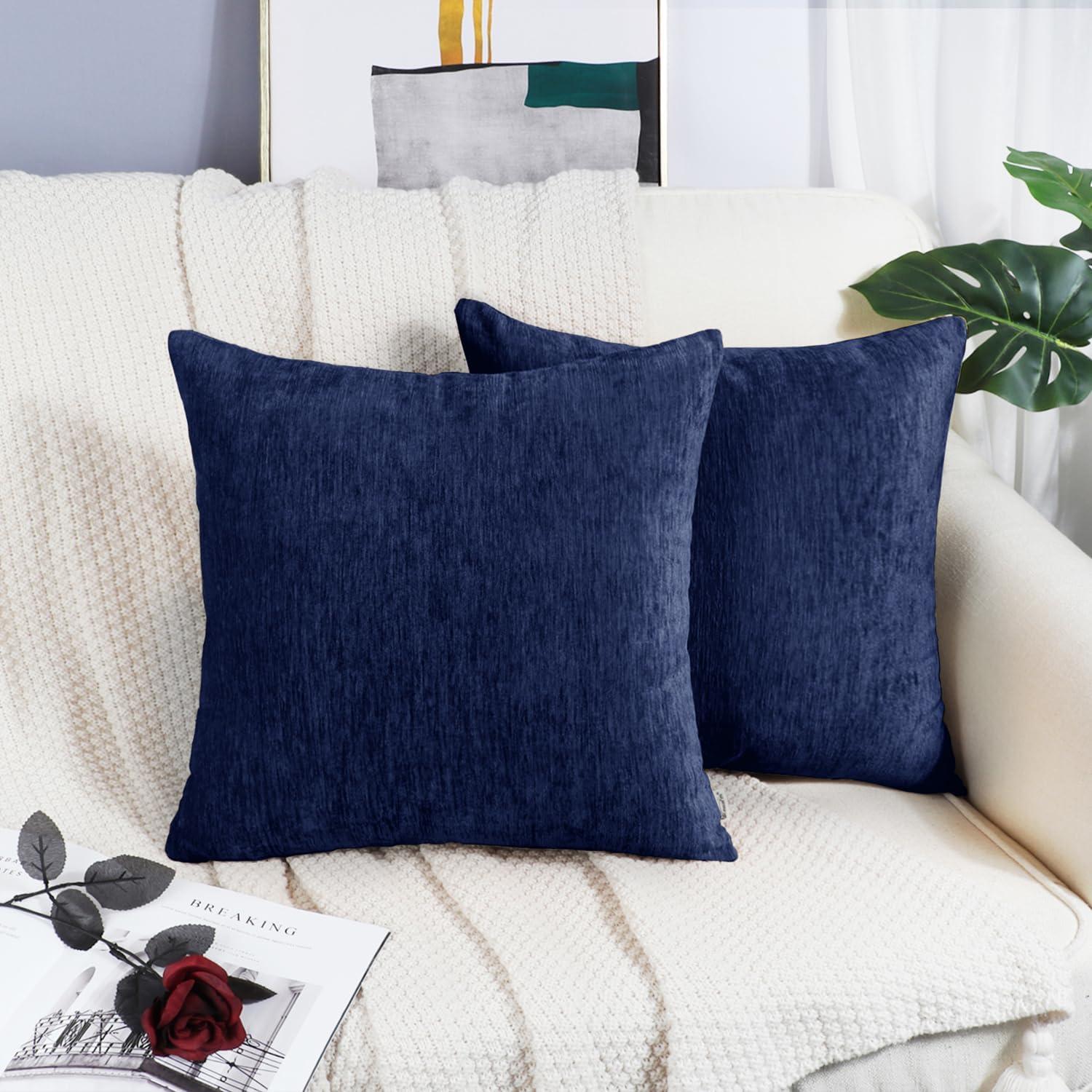 PiccoCasa Set of 2 Soft Water Repellent Throw Pillow Covers Navy Blue 16x16 Inch