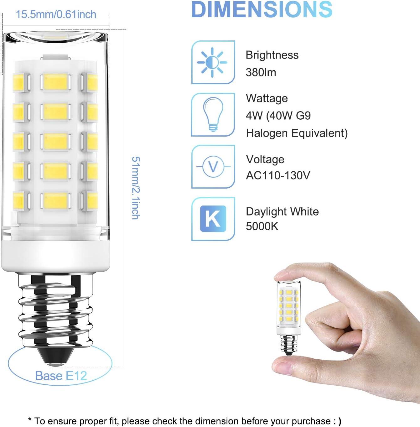 KLG E12 LED Candelabra Bulb 4W Equivalent to 40W T3/T4 E12 Candelabra Base Bulbs, Daylight White 5000K for Ceiling Fan, Chandelier AC120V, Not Dimmable 6 Pack