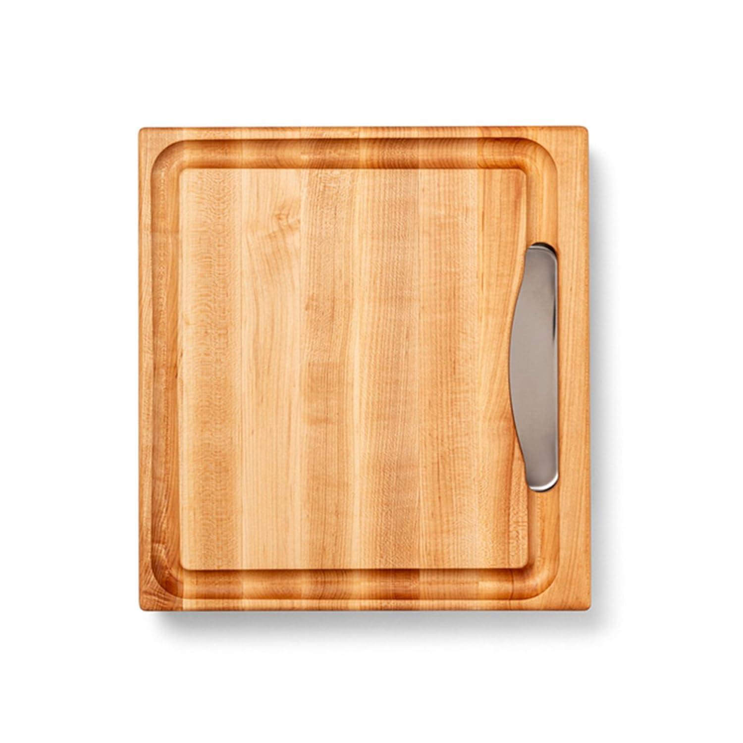 John Boos Boos Block Newton Prep Master Reversible Wood Cutting Board with Juice Groove and Pan, 2.25-Inch Thickness, 15" x 14" x 2 1/4", Maple