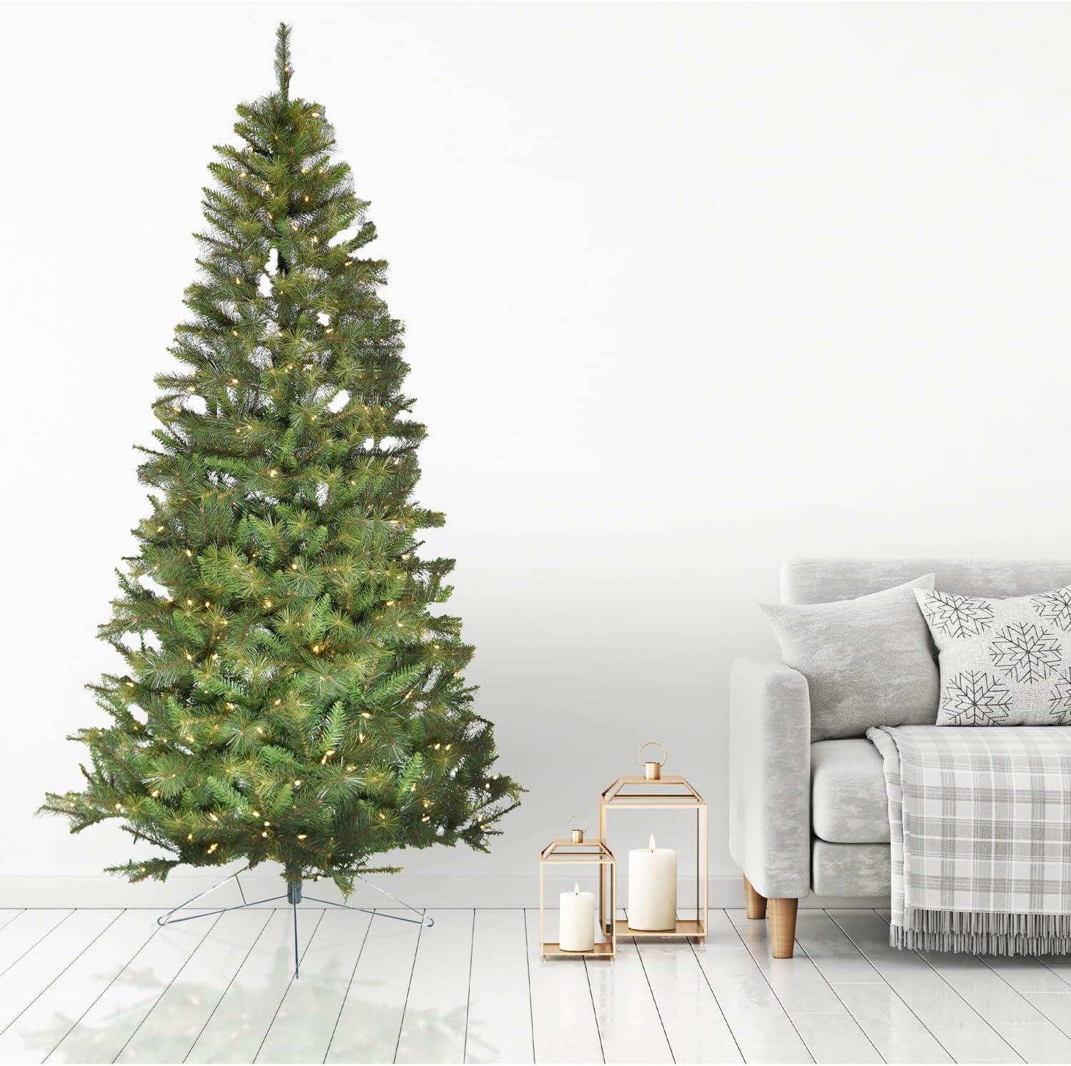 Fraser Hill Farm Artificial Half Christmas Tree with Warm White LED Lights and Stand