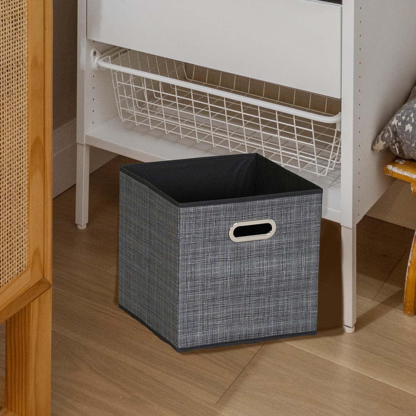 Household Essentials 11" Set of 6 Storage Bins Tan Mix: 11in Polyester Canvas, Folds Flat, No Assembly, Beige