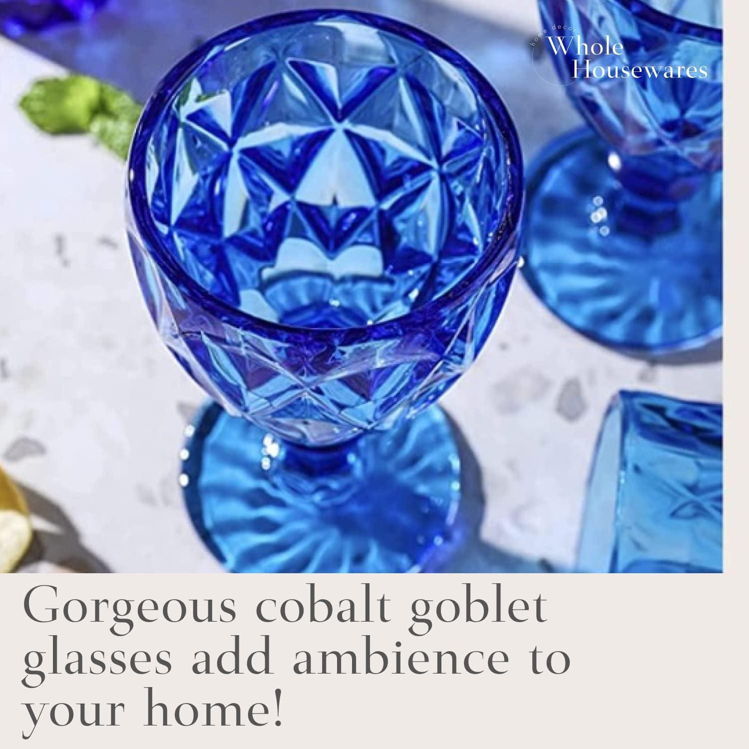 WHOLE HOUSEWARES 9.5 Oz Blue Colored Vintage Glass Drinkware Set | Set of 6, Cobalt Blue