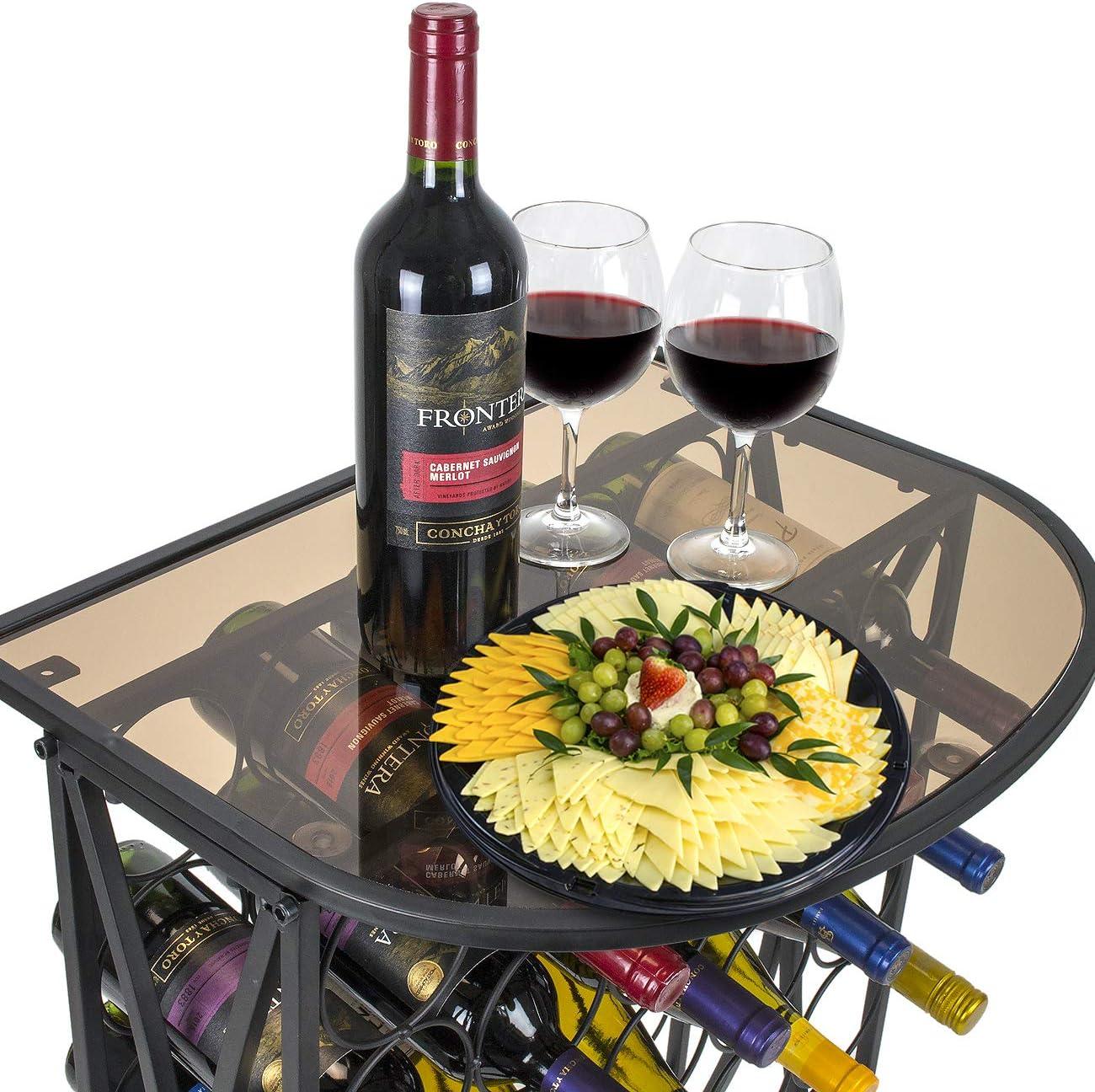 Sorbus Wine Rack Stand Bordeaux Chateau Style with Glass Table - Holds 30 Bottles