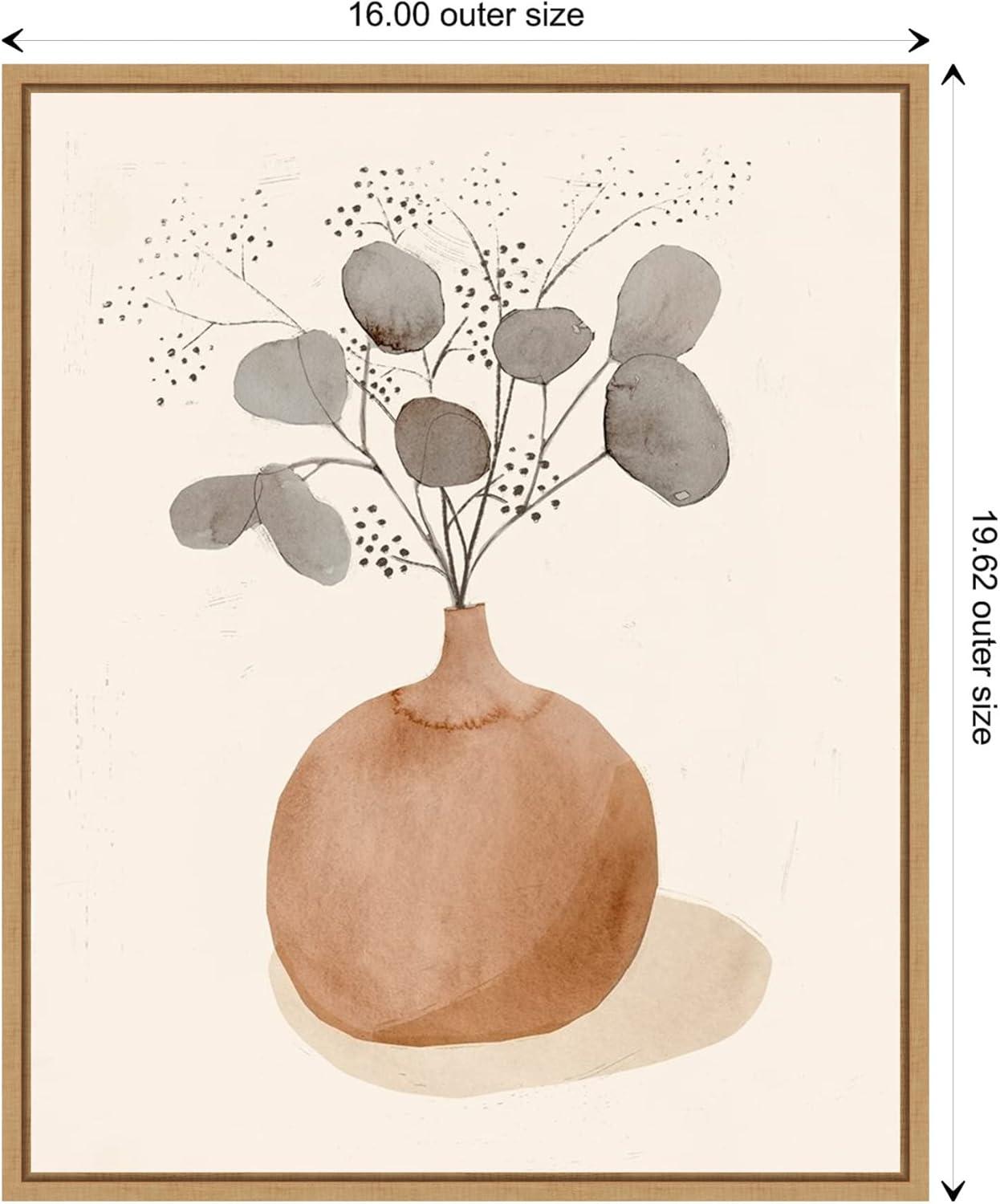 16" x 20" La Planta I Floral Vase by Victoria Barnes Framed Canvas Wall Art - Amanti Art: Modern Lithograph, Sawtooth Back Mount