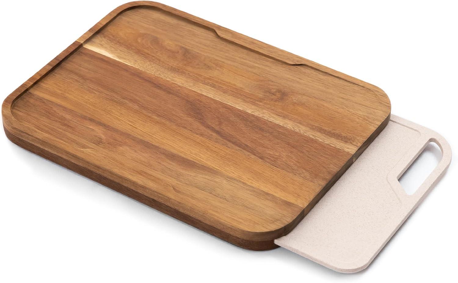 KitchenEdge Premium Acacia Cutting Board with Nesting Rice Fiber Chopping Board for Cooking Prep, 2 Piece Kitchen Set, Non-Slip Feet with Juice Groove, Heavy Duty Construction, Pre Oiled, 15" x 1