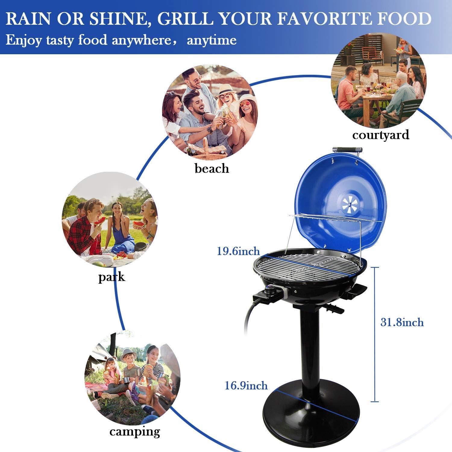 Blue Portable Electric BBQ Grill with Stand