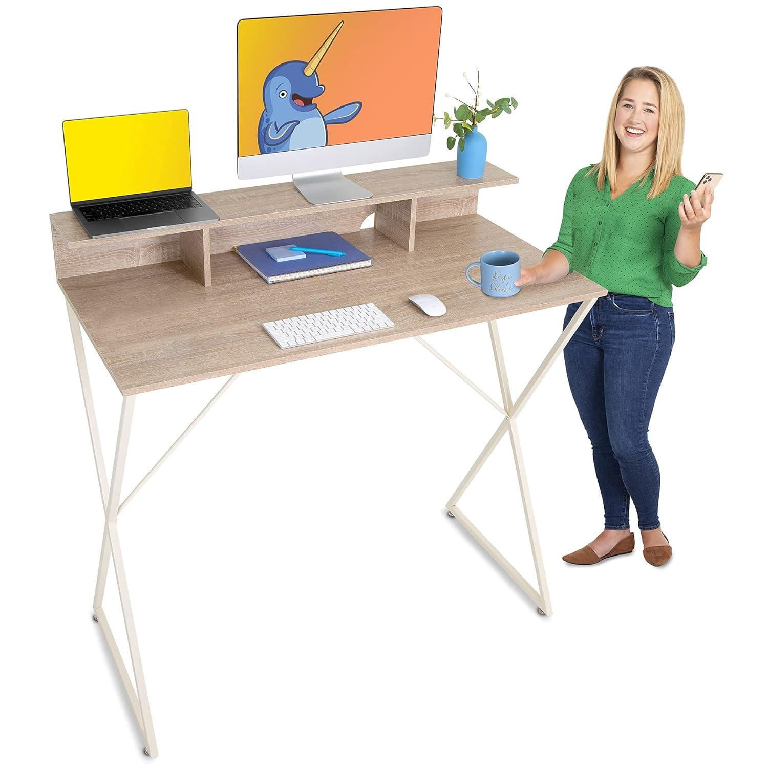 Stand Steady Solid Wood Top Metal Base Standing Desk