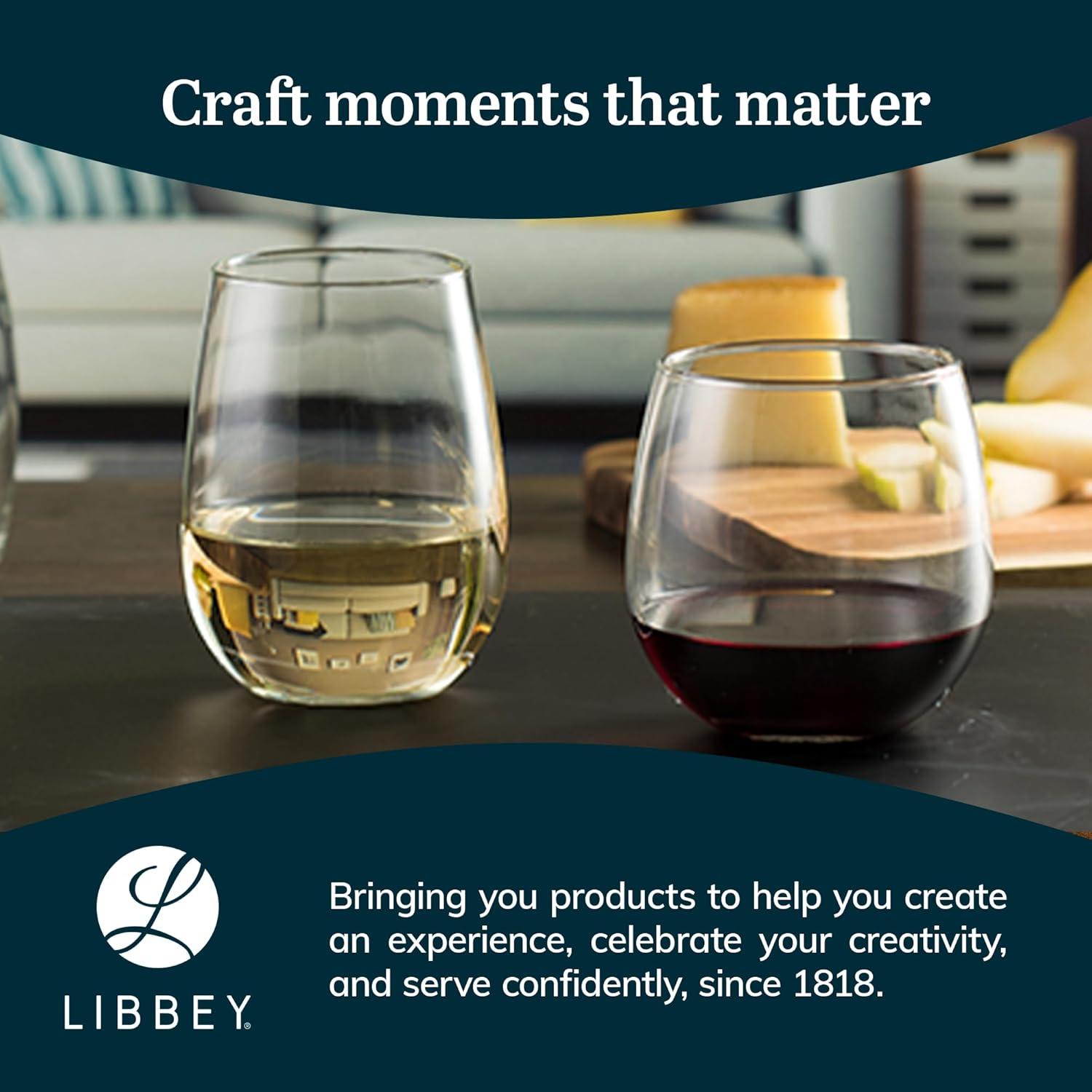 Libbey Stemless 12 Piece Wine Glass Party Set for Red and White Wines