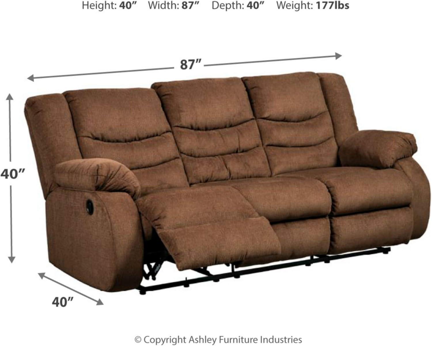 Chocolate Brown Fabric Manual Reclining Sofa with Pillow-top Arms