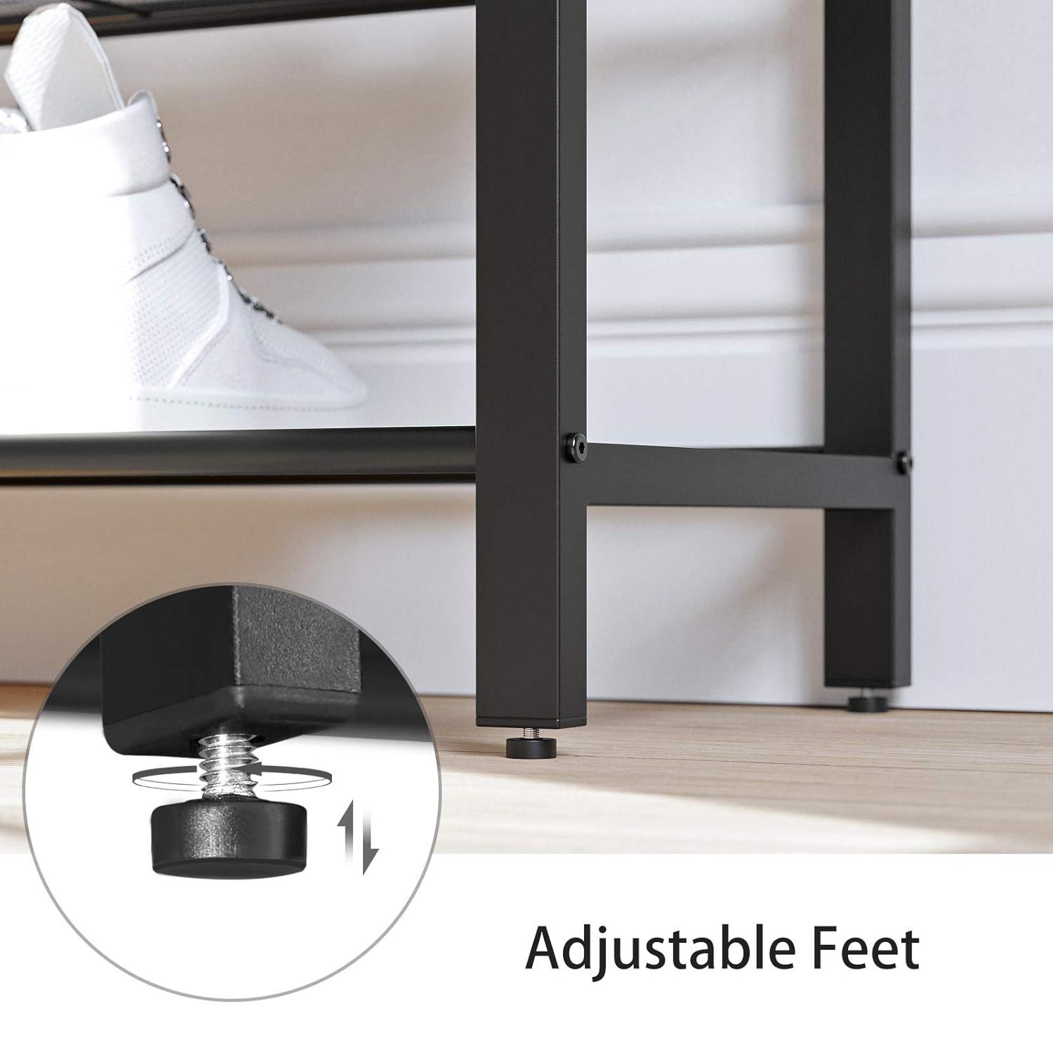 5-Tier Shoe Rack Bench Shoe Organizer for Closet 4 Mesh Shelves Entryway Hallway Shoe Shelf Steel Frame Industrial Brown and Black