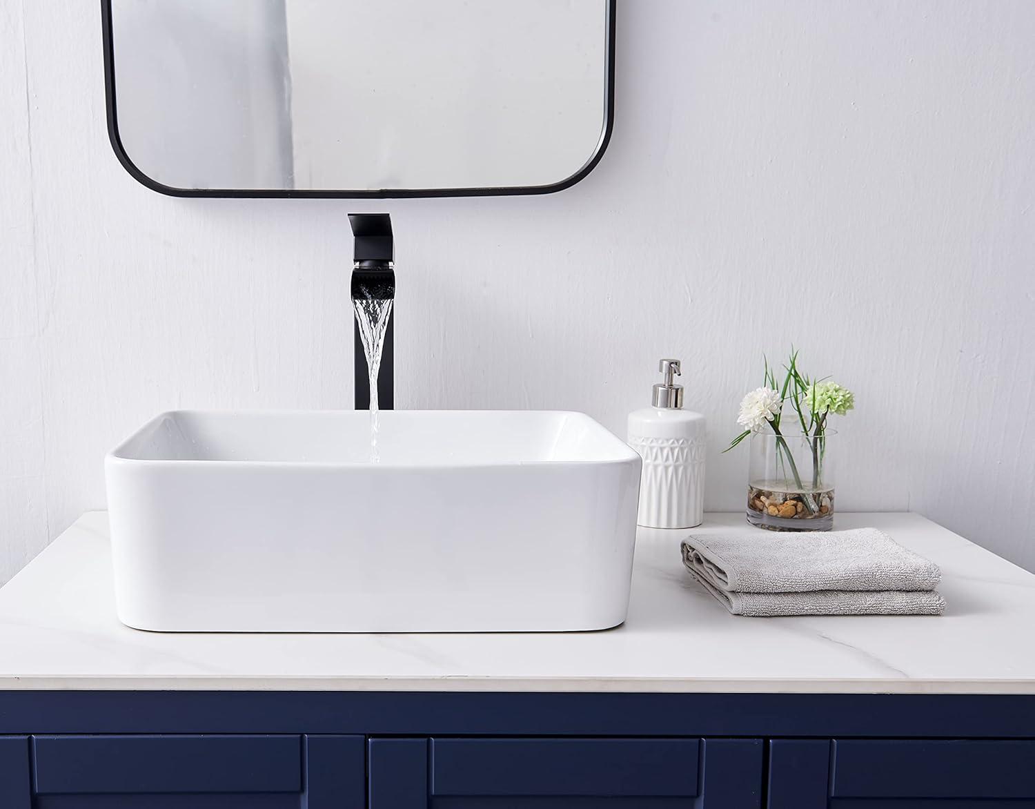 White Rectangular Ceramic Above-Counter Bathroom Sink