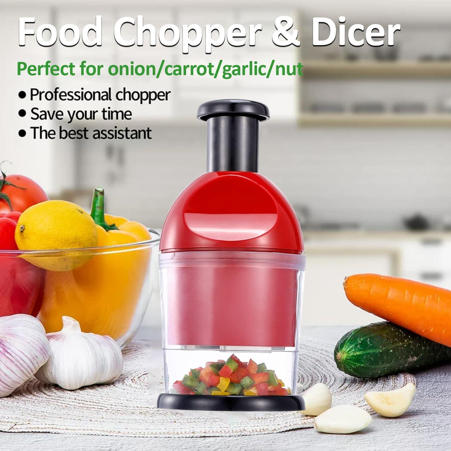 Food Chopper, Hand Chopper Dicer Easy to Clean, Manual Slap Vegetable Chopper Onion Cutter, Garlic Chopper Mincer for Onion, Nut, Tomato, Pepper, Celery, etc, Red