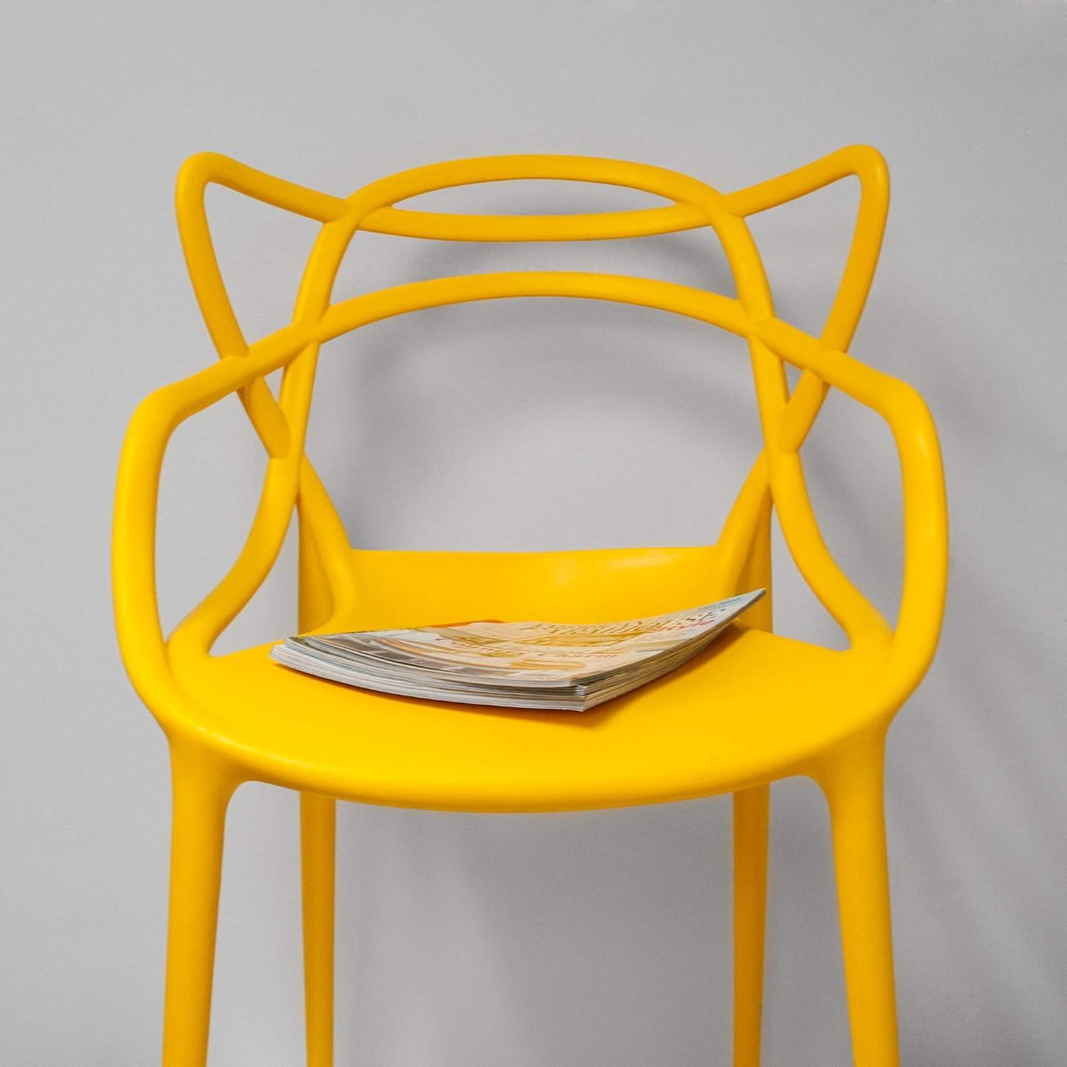 Mod Made Mid Century Modern Molded Plastic Loop Dining Side Chair- Set of 2-Color:Yellow