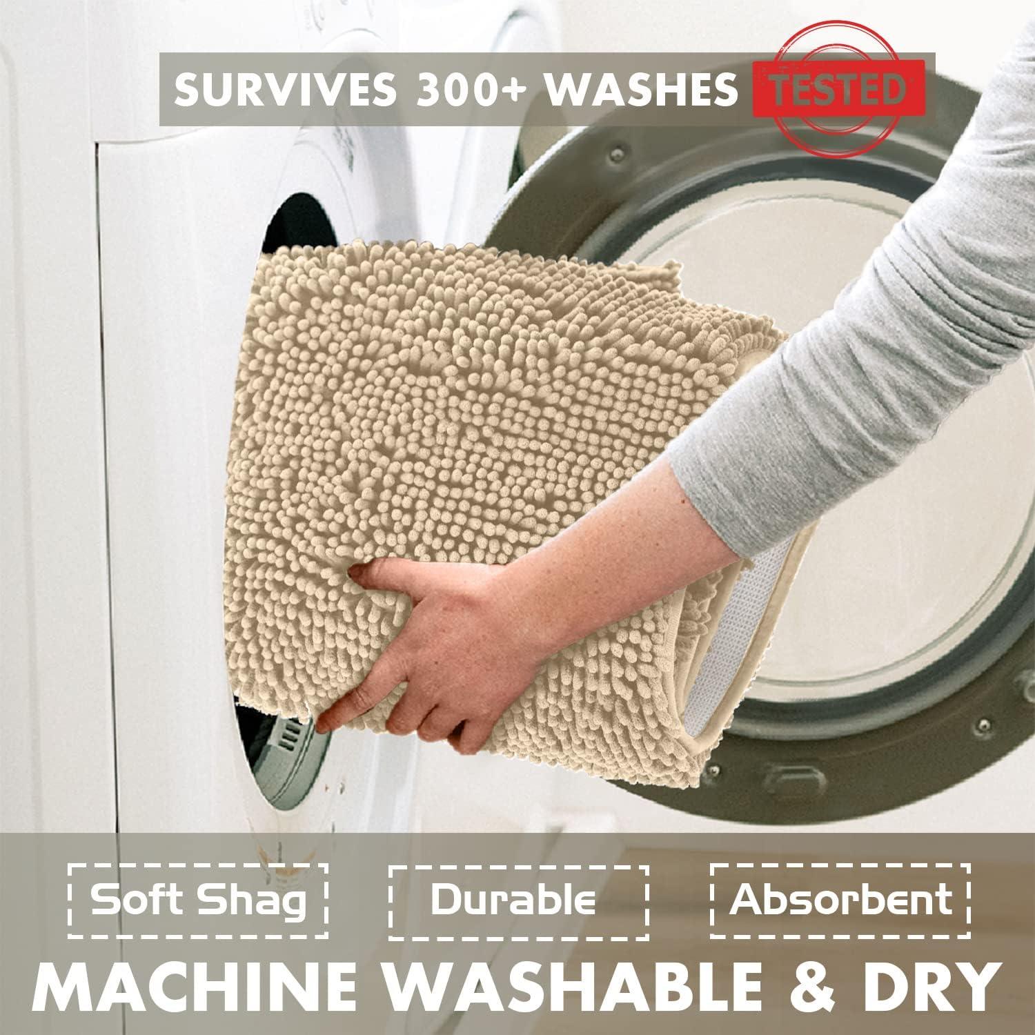 LuxUrux Soft & Plush Shaggy Plum Chenille Microfiber Bath Rug, 20" x 20'', Non-Slip Backing