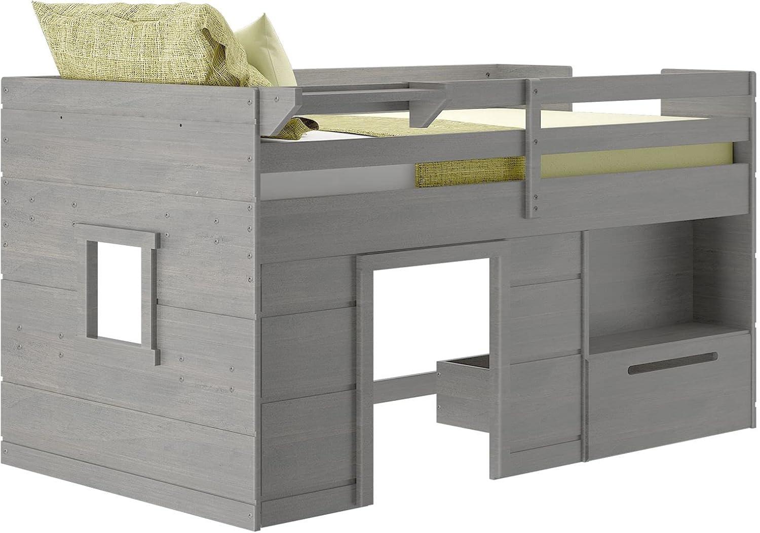 Max & Lily Loft Bed Twin Size Solid Wood Platform Bed Frame for Kids with Storage Drawer