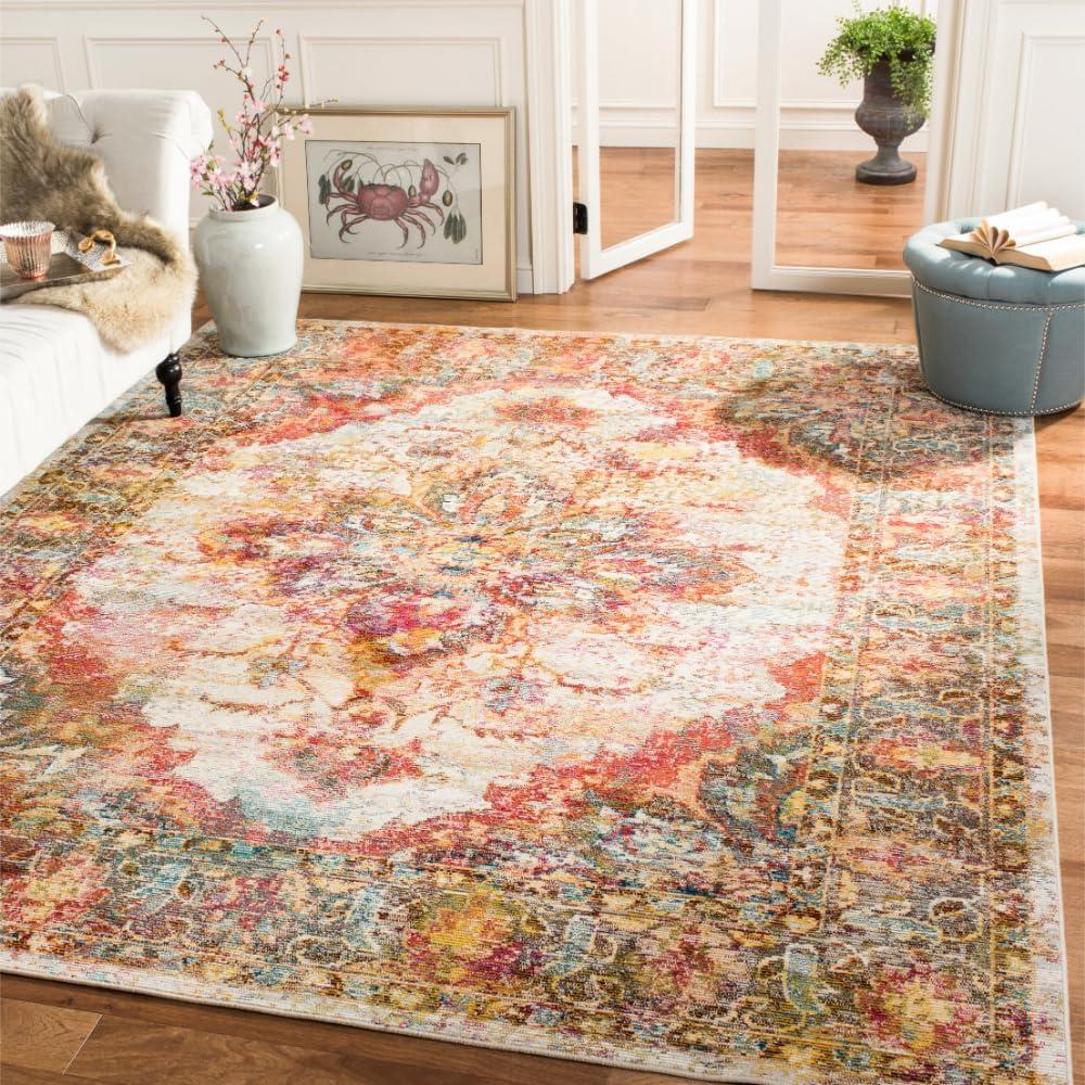 Cream and Rose Floral Medallion 8' x 10' Synthetic Area Rug