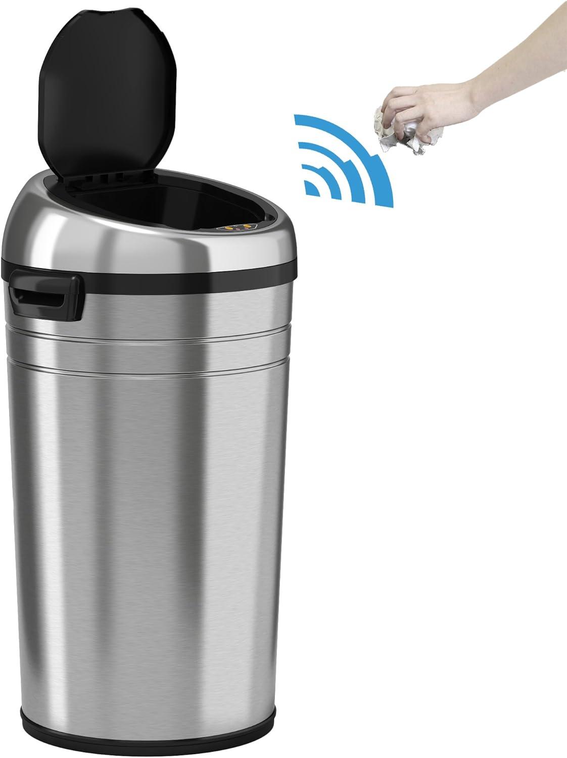 iTouchless Rolling Sensor Kitchen Trash Can with Wheels and AbsorbX Odor Filter 23 Gallon Silver Stainless Steel