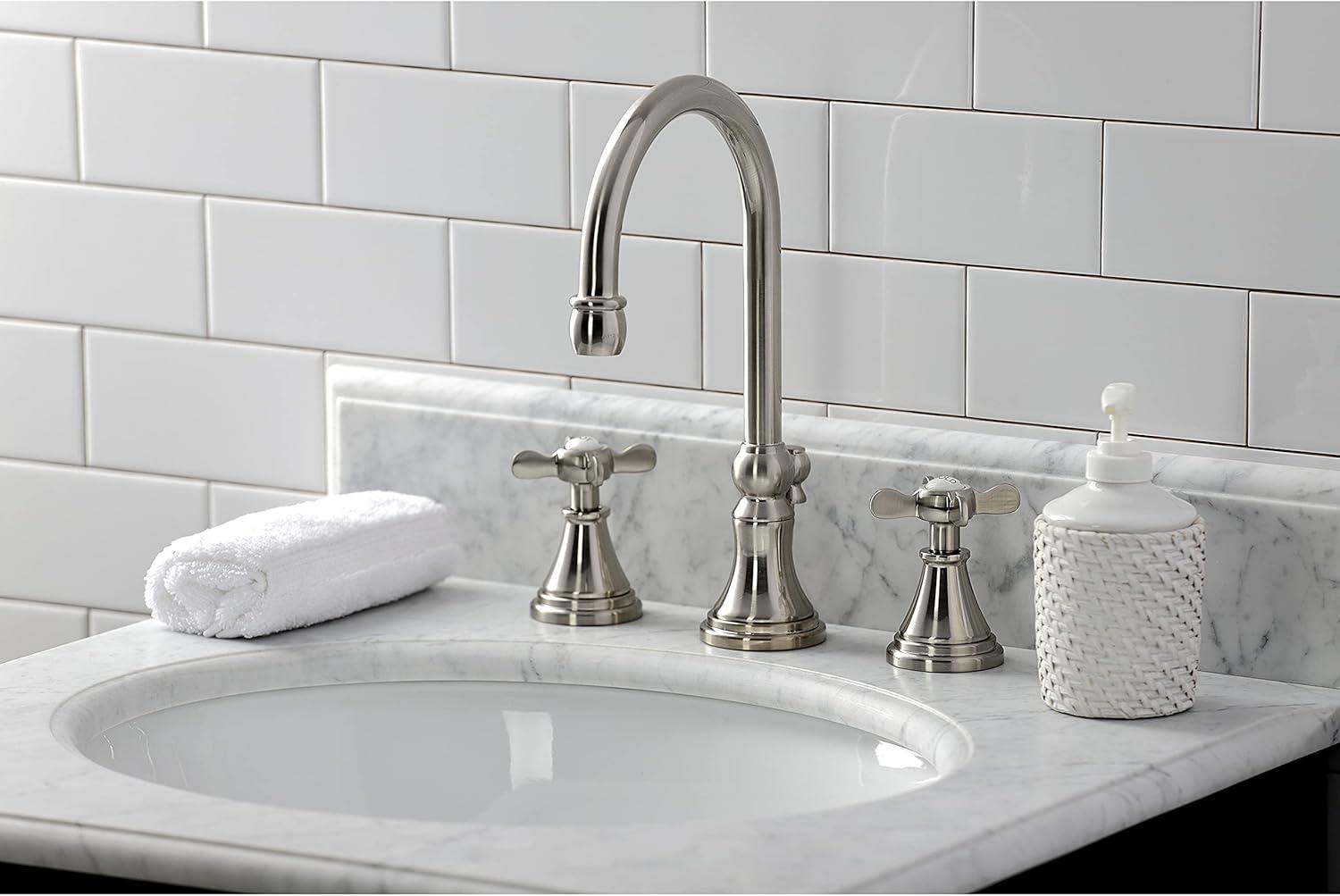 Kingston Brass Kingston Brass Essex Two-Handle 3-Hole Deck Mount Widespread Bathroom Faucet with Brass Pop-Up Drain KS2988BEX